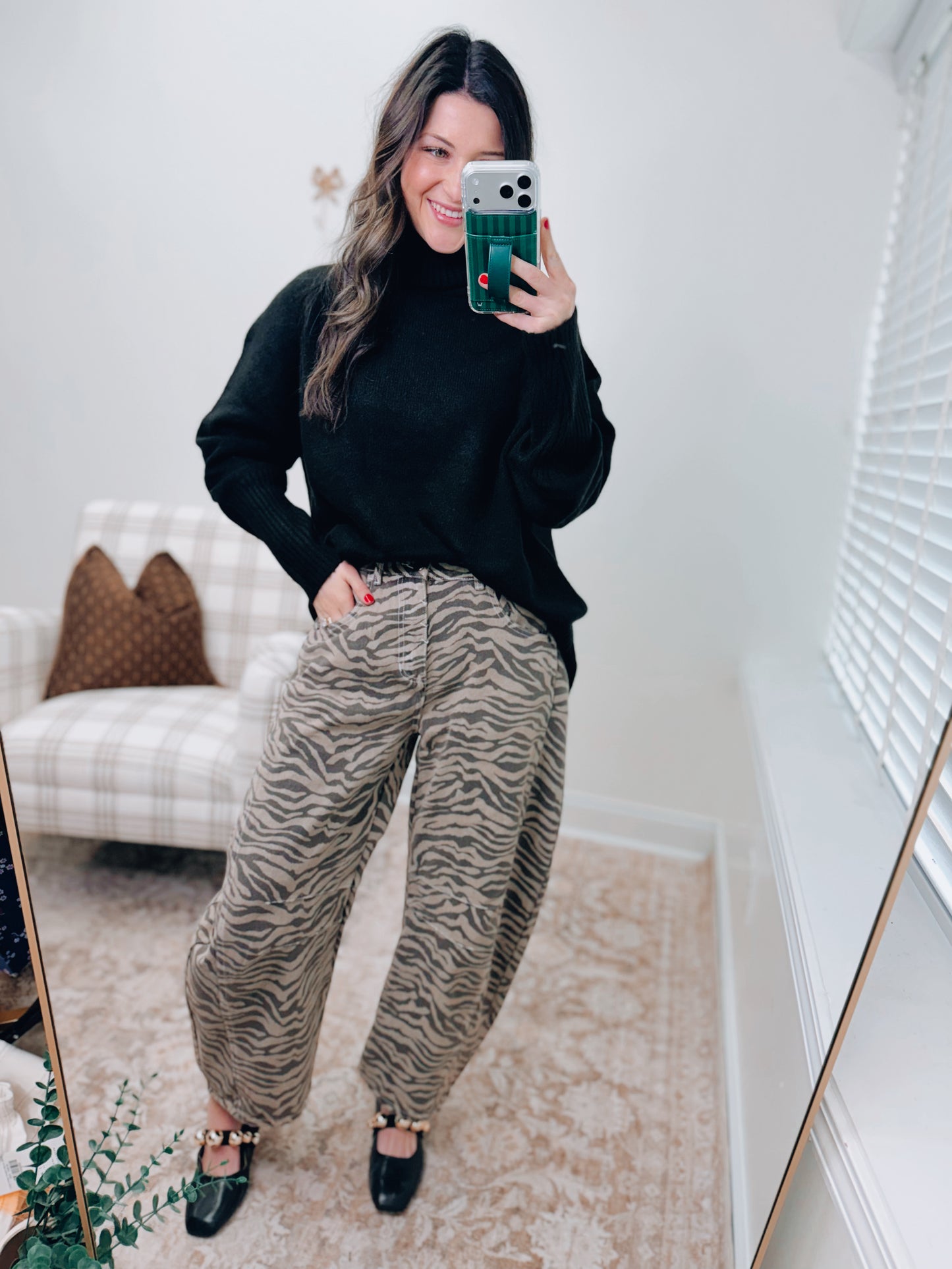 Zebra Print Barrel Jeans