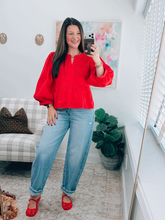 Sadie Red Eyelet Top