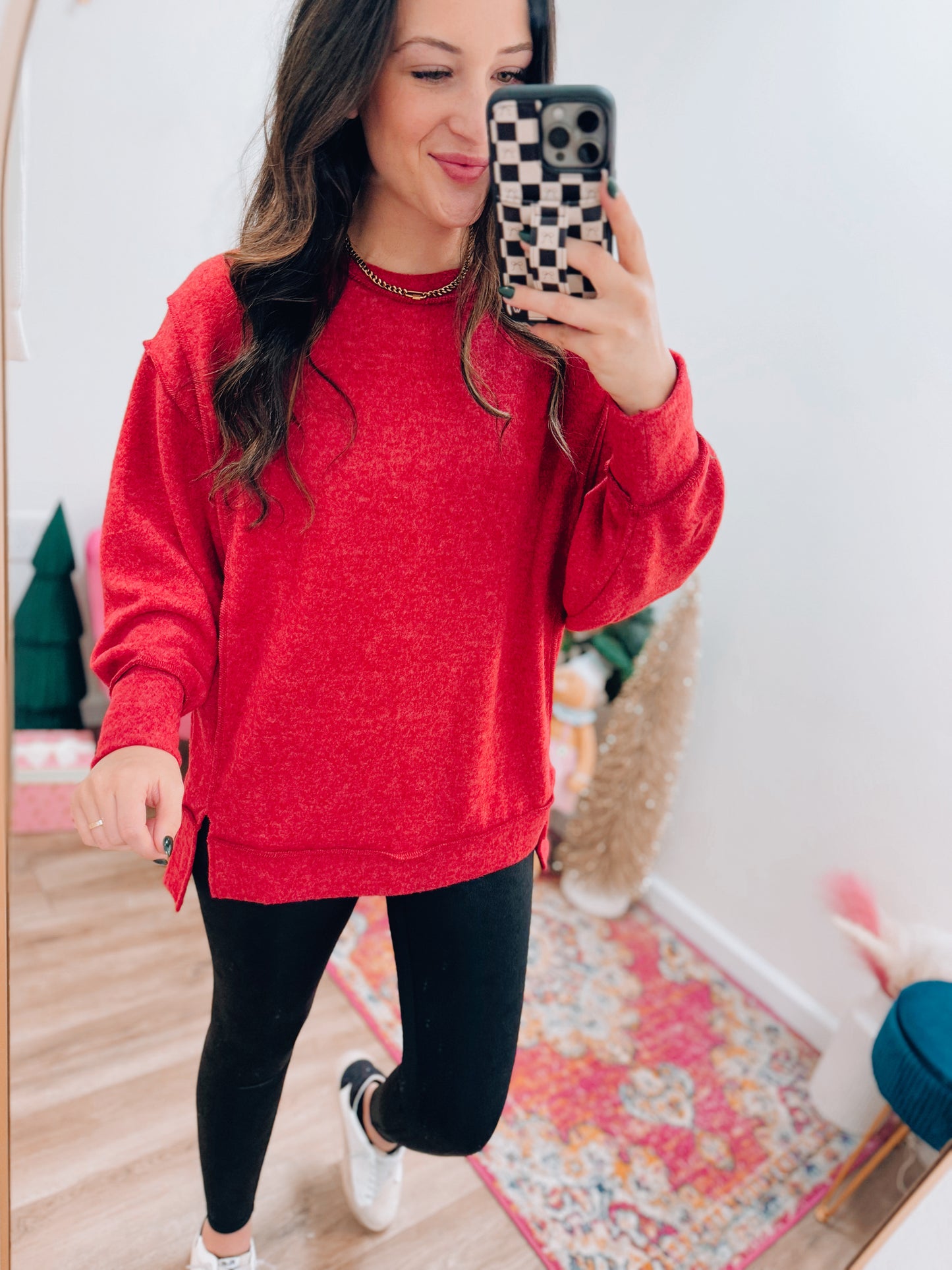 Heather Brushed Sweater - Red