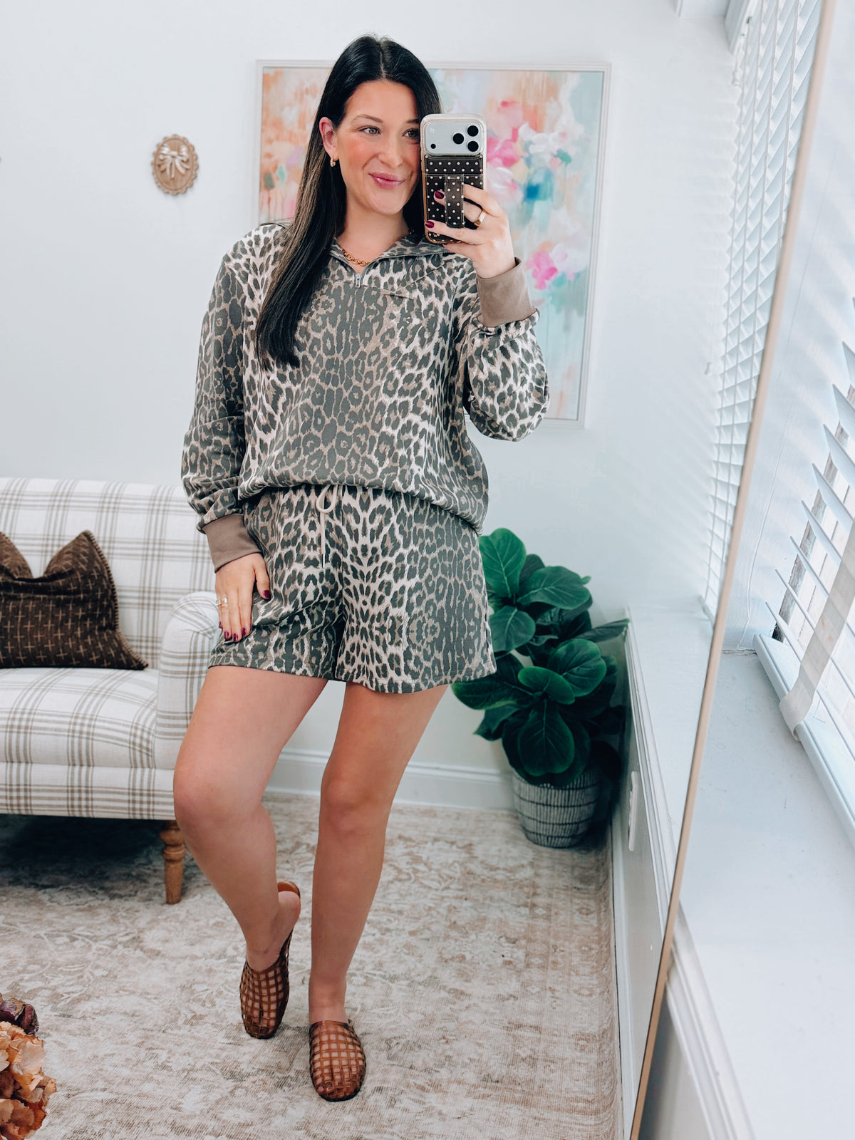 Leopard Printed Terry Shorts Set