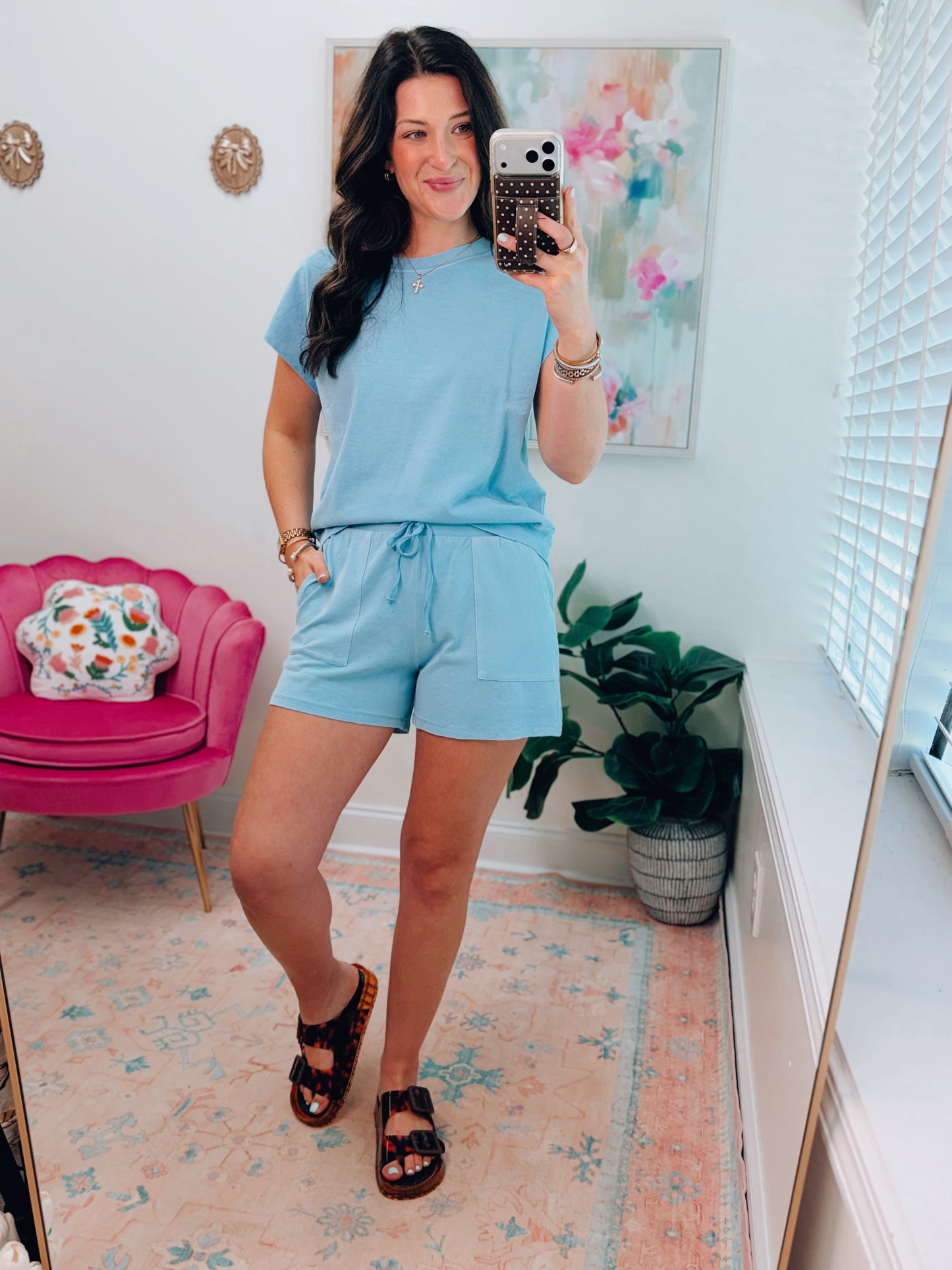 Sleeveless Cotton Crew Shorts Set - Blue