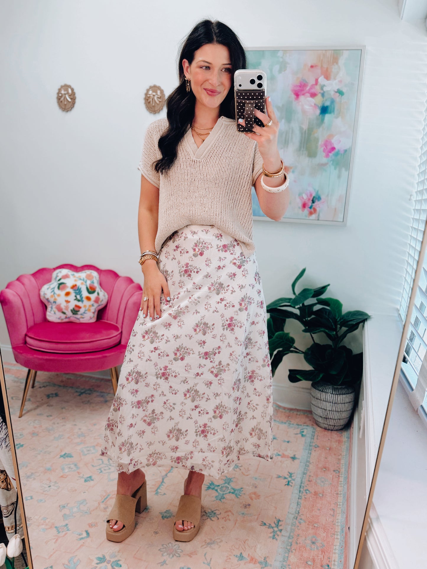 Floral Print Bias Midi Skirt