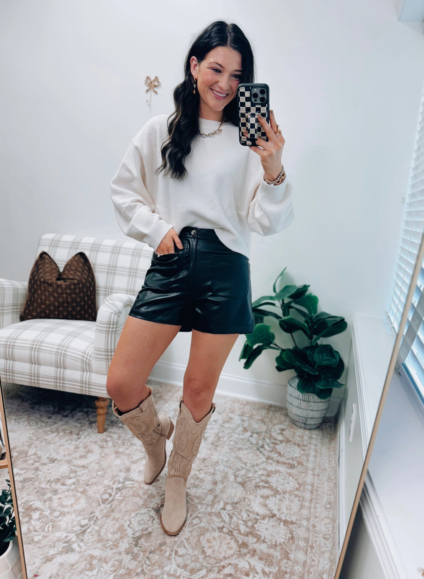 Faux Leather Pocket Shorts - Black