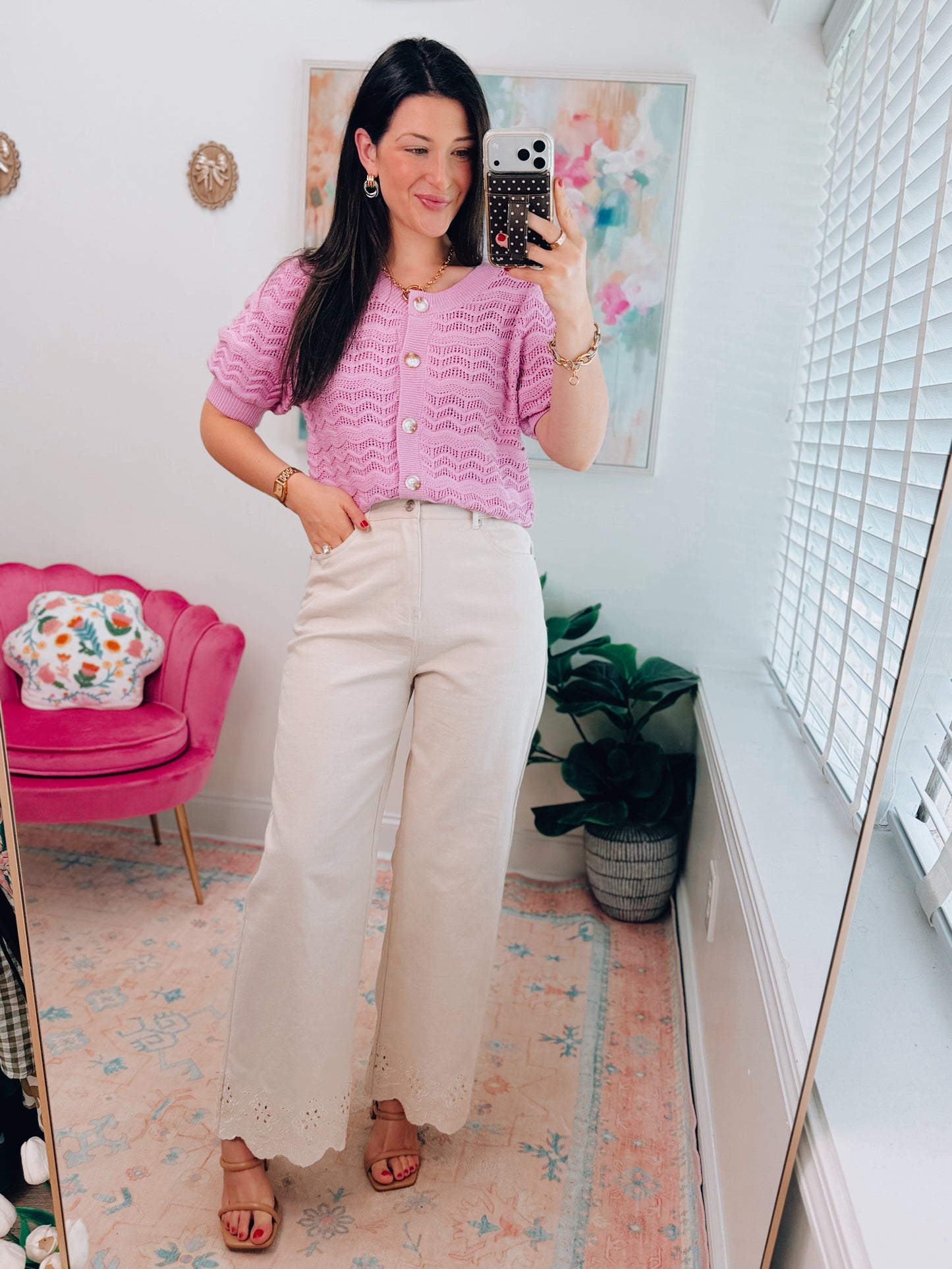 Cream Scallop Eyelet Denim