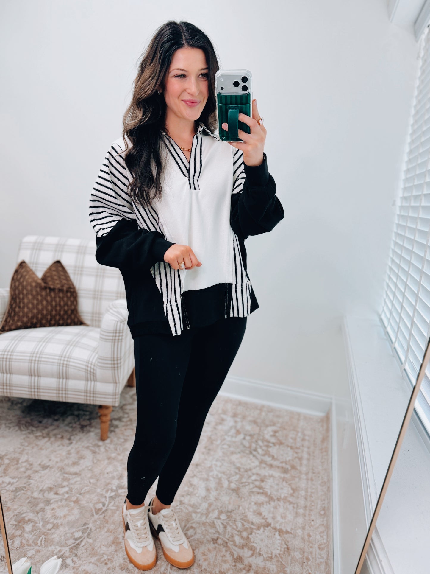 Colorblock Stripped Collar Pullover Top