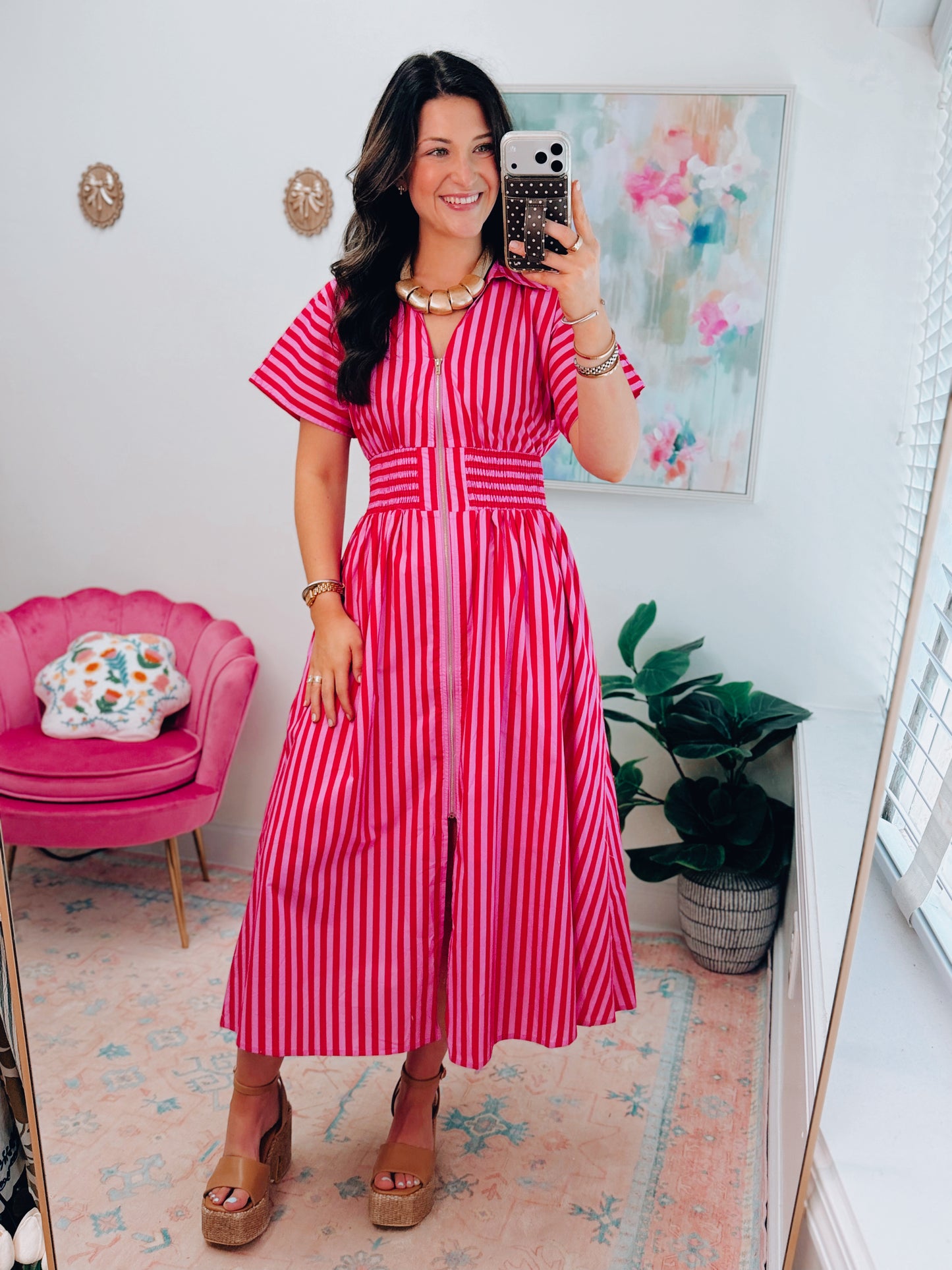 Sweet Escape Striped Zipper Midi Dress
