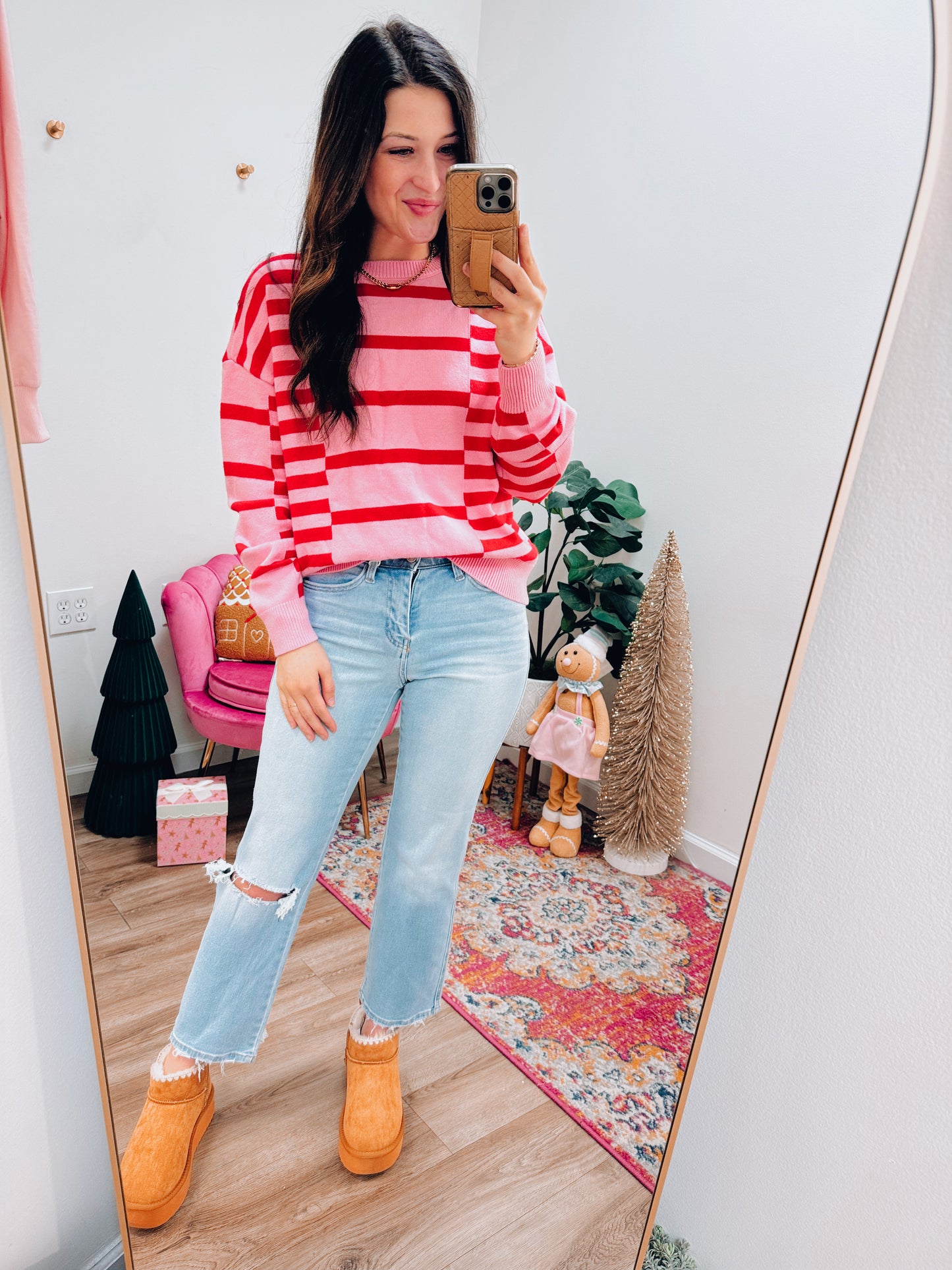 Stripe Edge Bubble Sleeve Sweater