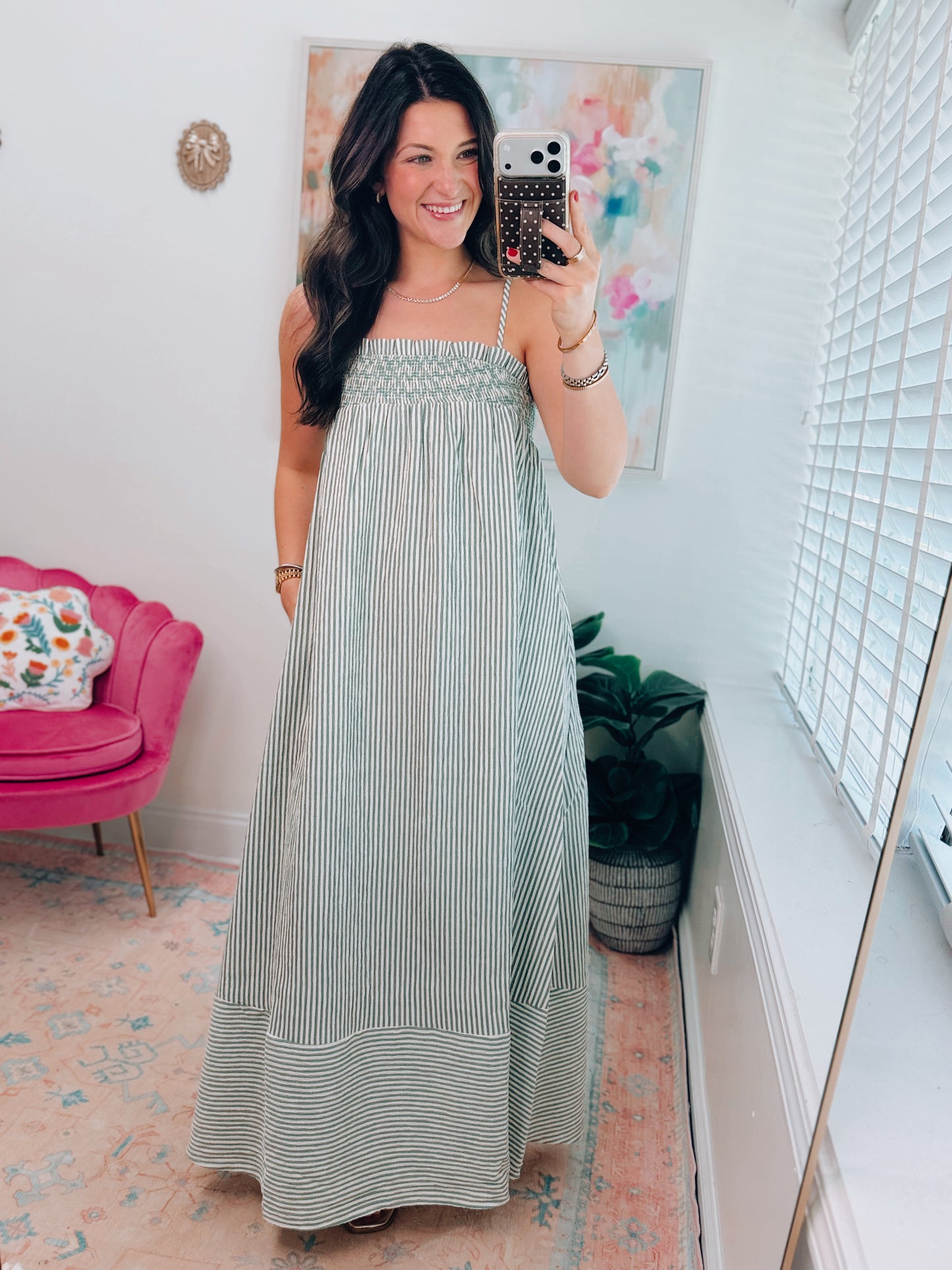 Emerson Smocked Stripe Midi Dress