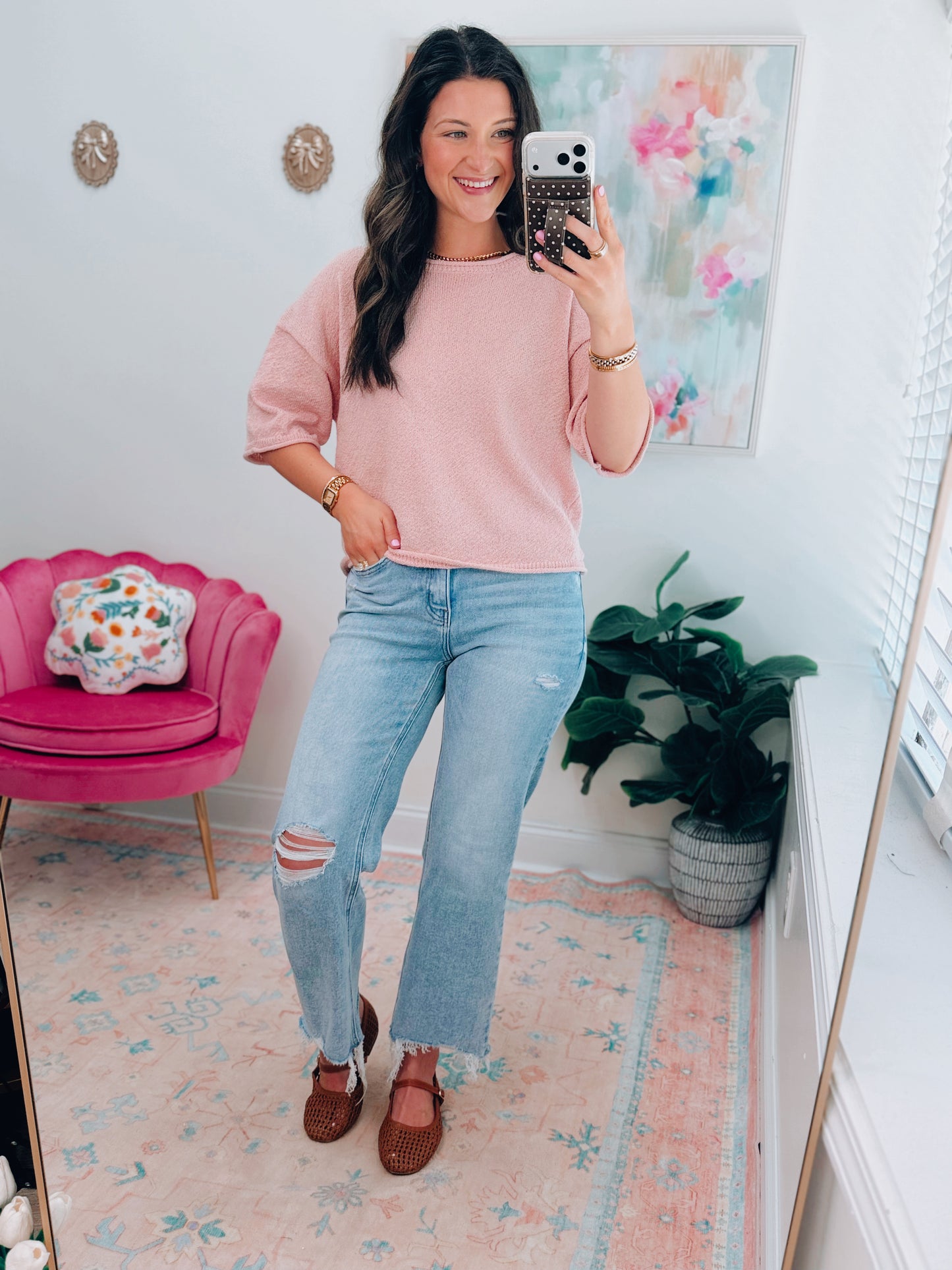 Harlow Knit Raw Edge Top - Pink