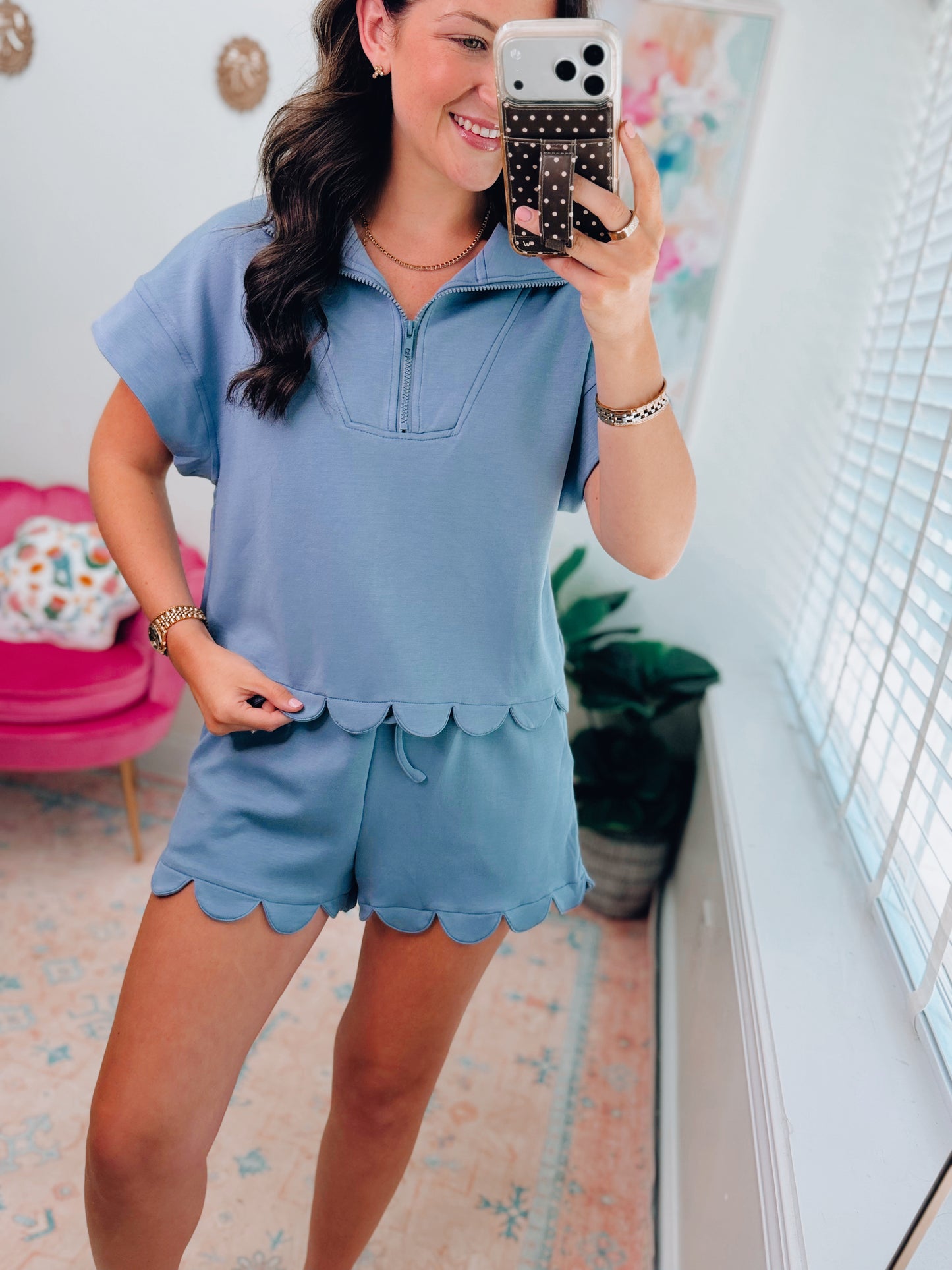 Blue Scalloped Scuba Shorts Set