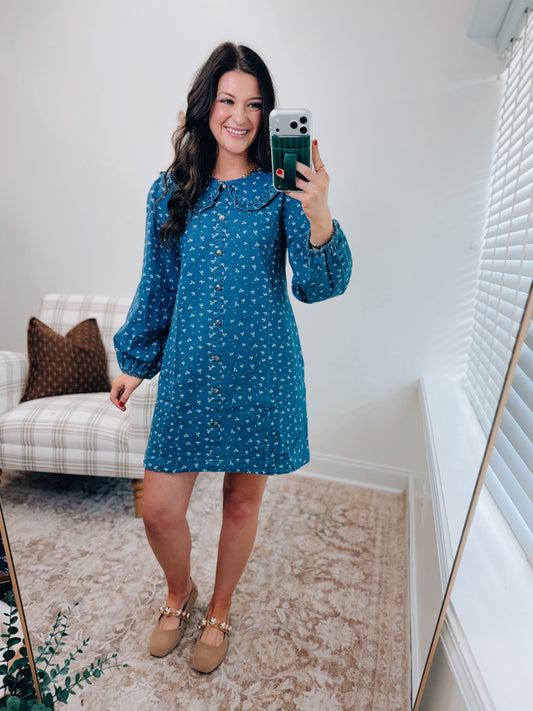 Ditsy Denim Scallop Mini Dress