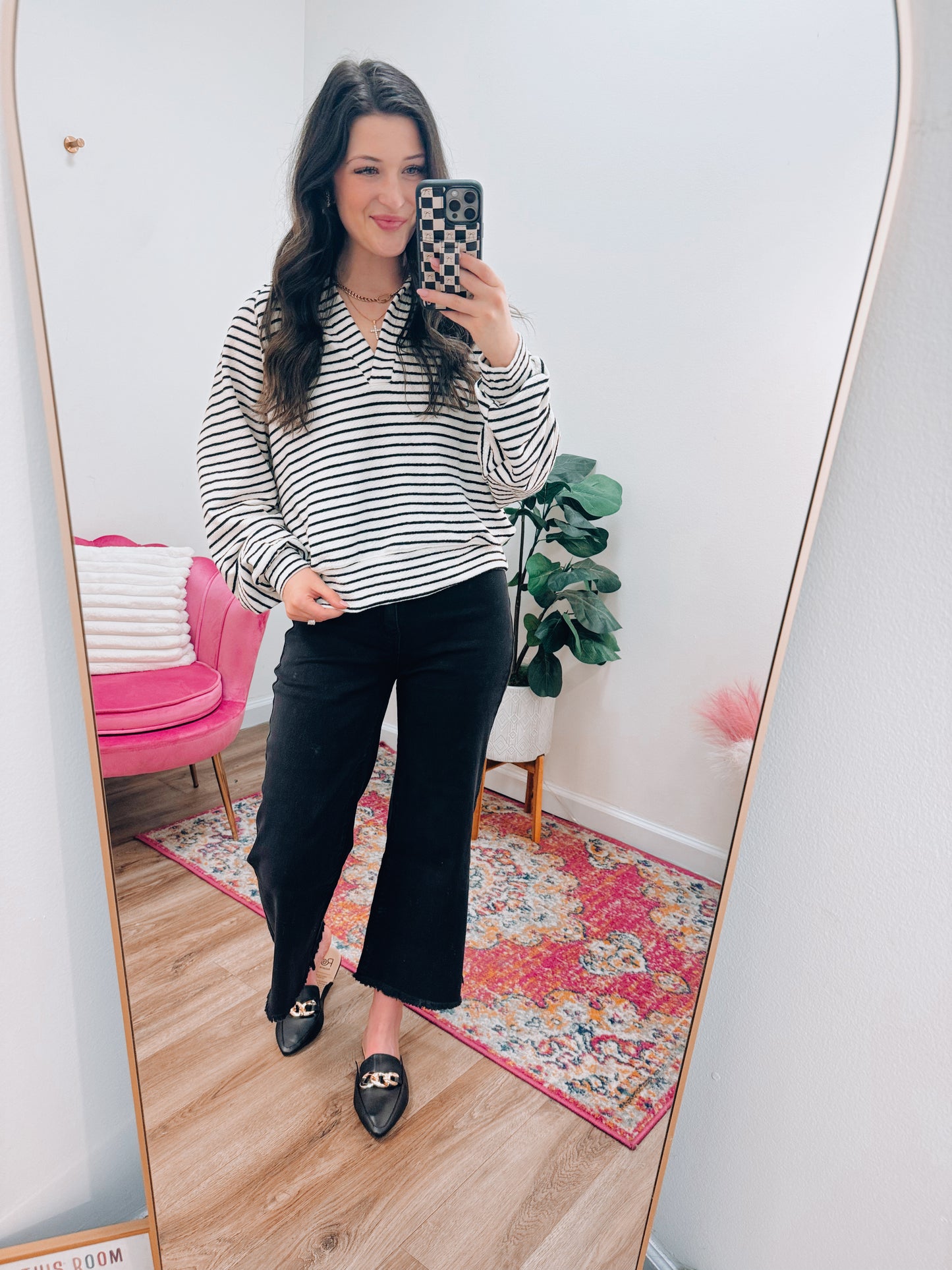 Striped Knit Collared Top