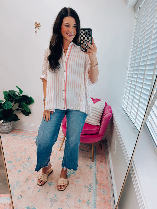 Shea Striped Dolman Linen Top - Pink