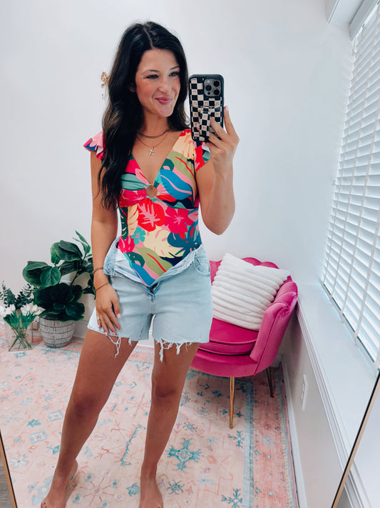 Calling Tropics Ruffle One Piece Swimsuit