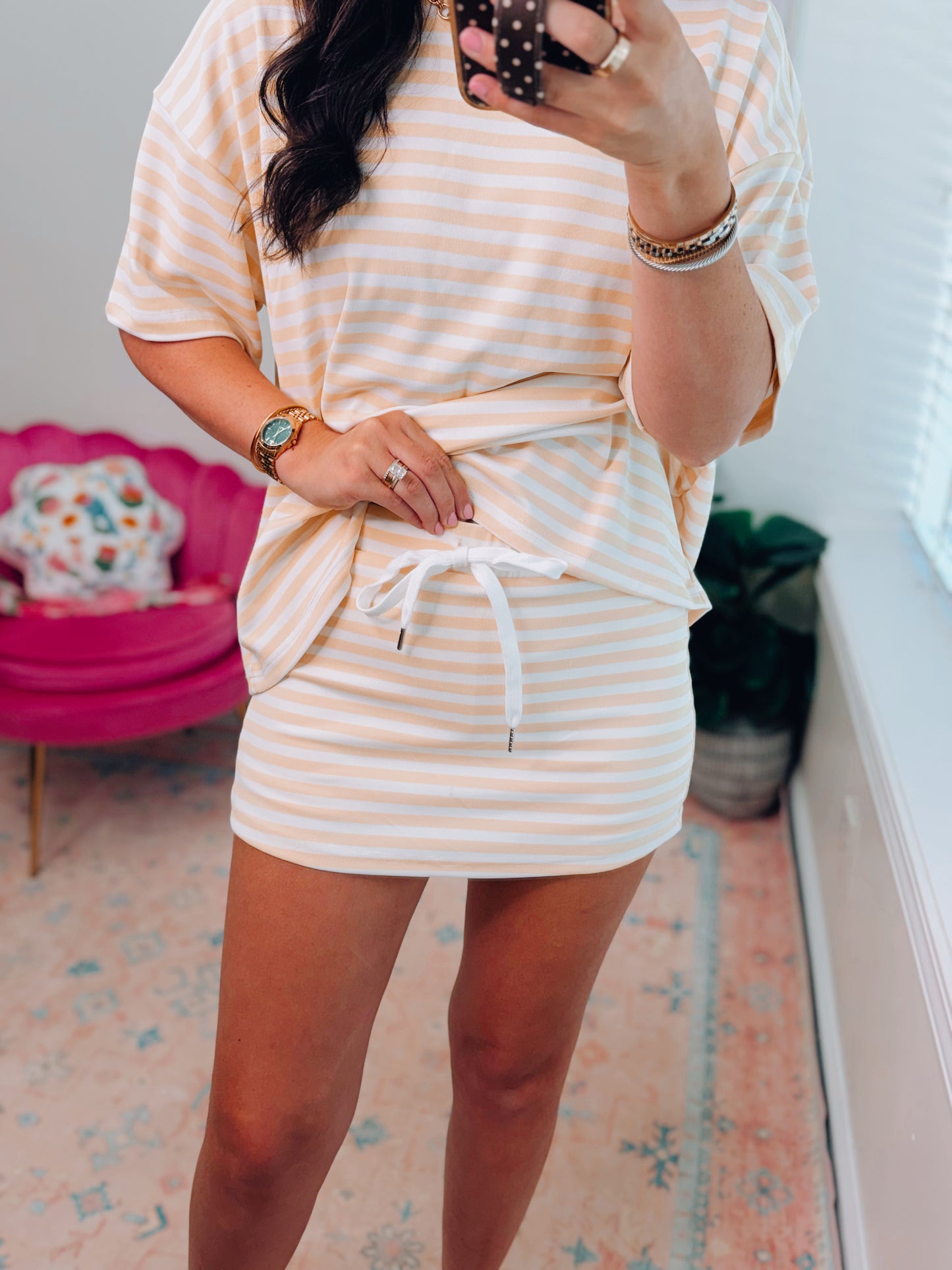 Yellow Striped Mid Rise Skort