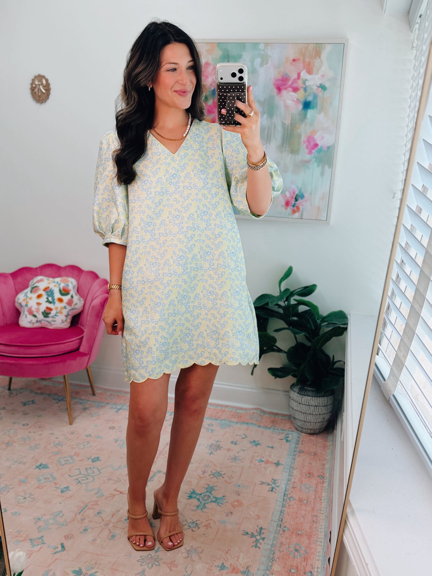 Masie Lime Floral Scallop Mini Dress