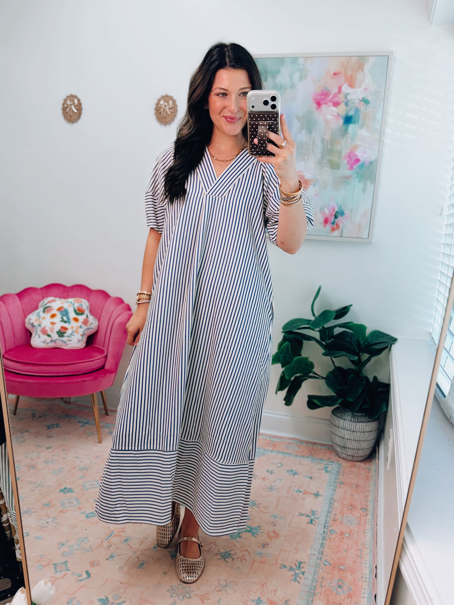 Indigo Striped Midi Dress