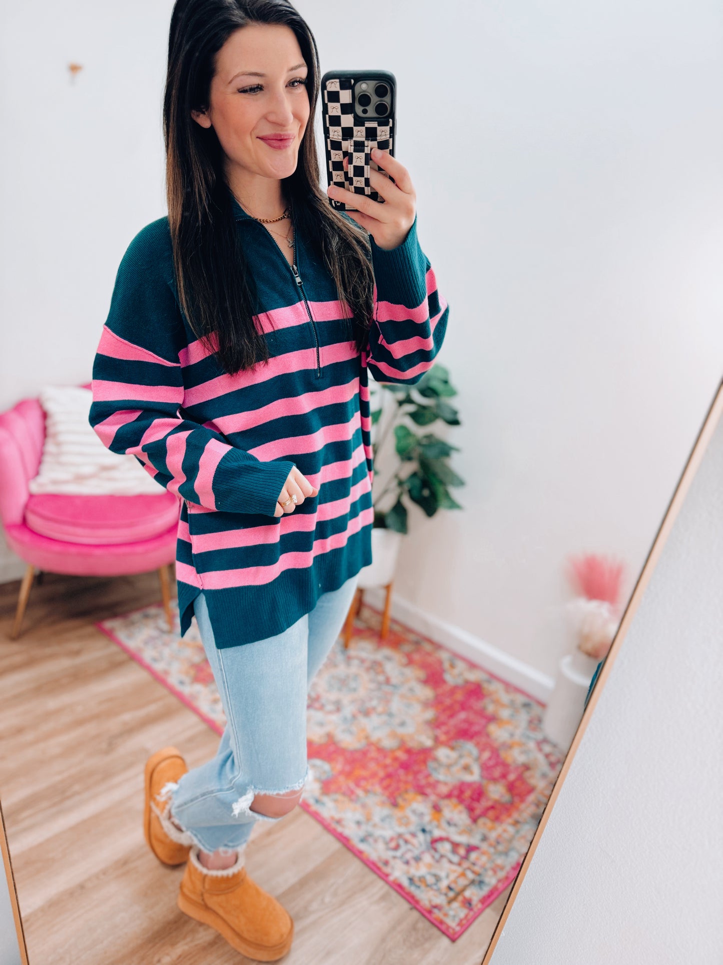 Gracie Striped Half-Zip Sweater