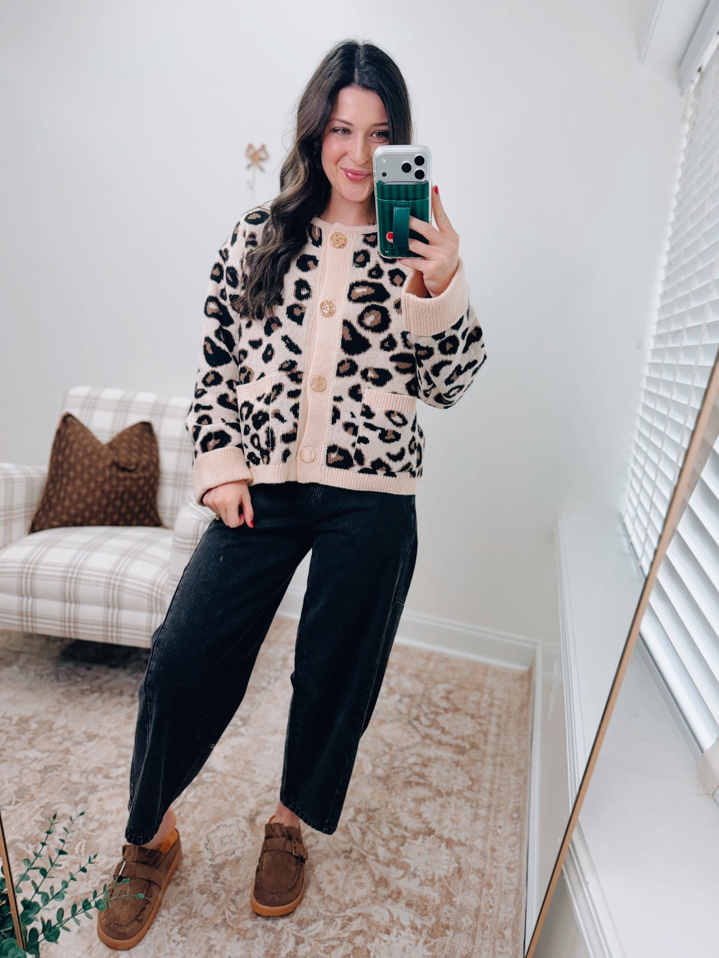 Leopard Gold Button Cardigan Sweater Top