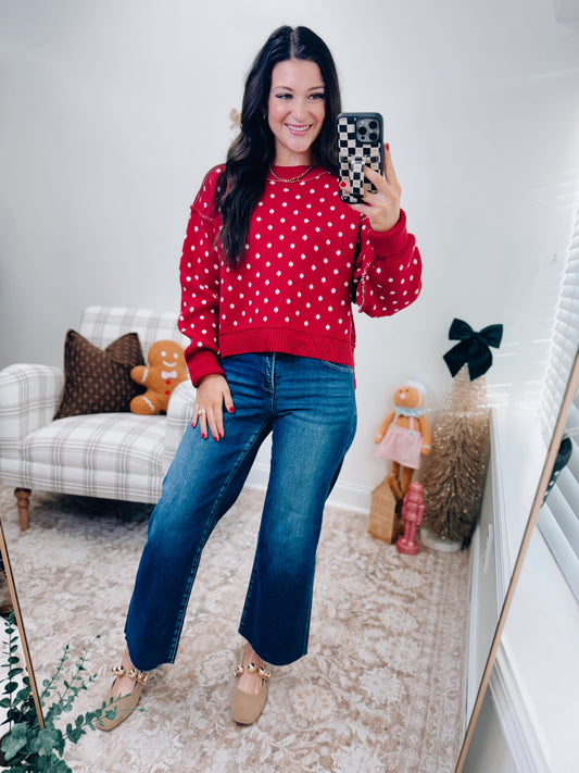Dotty Red Ribbed Boxy Sweater