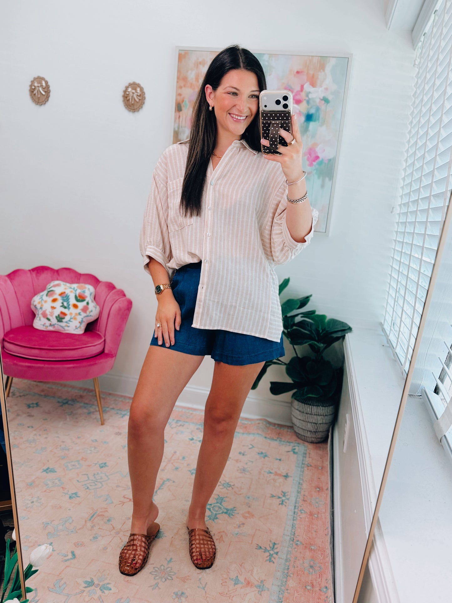 Linen Striped Dolman Top