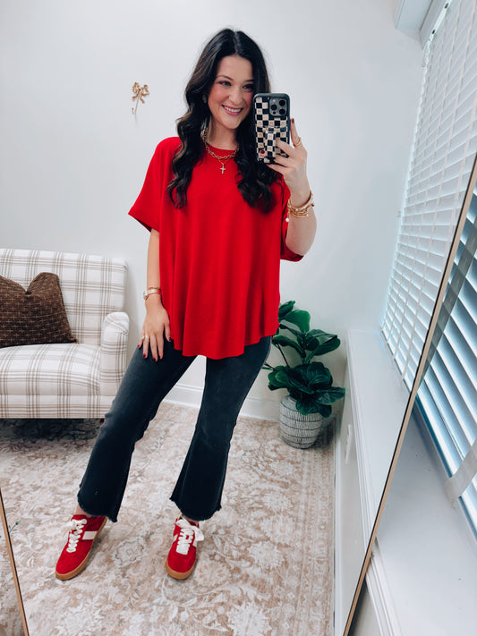 Wilder Oversized Knit Top - Red