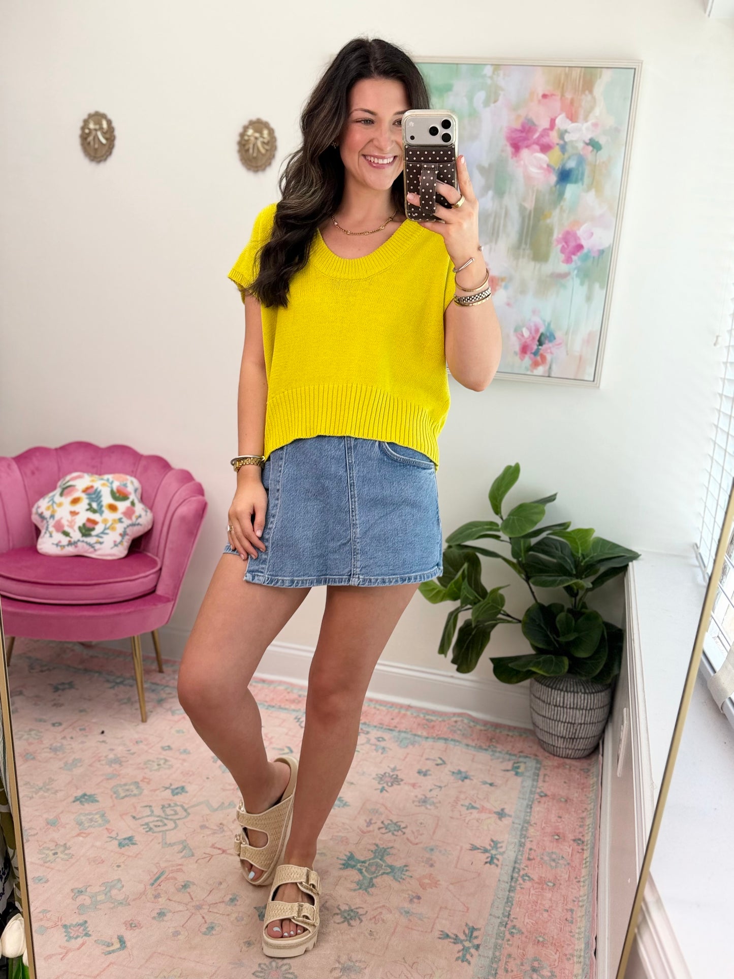 Chartreuse Scoop Neck Knit Top