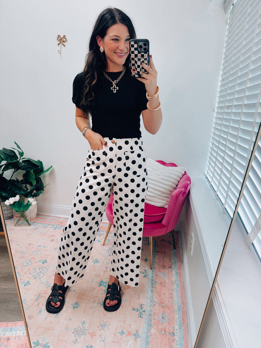 Polka Dot Linen Front Pocket Pants