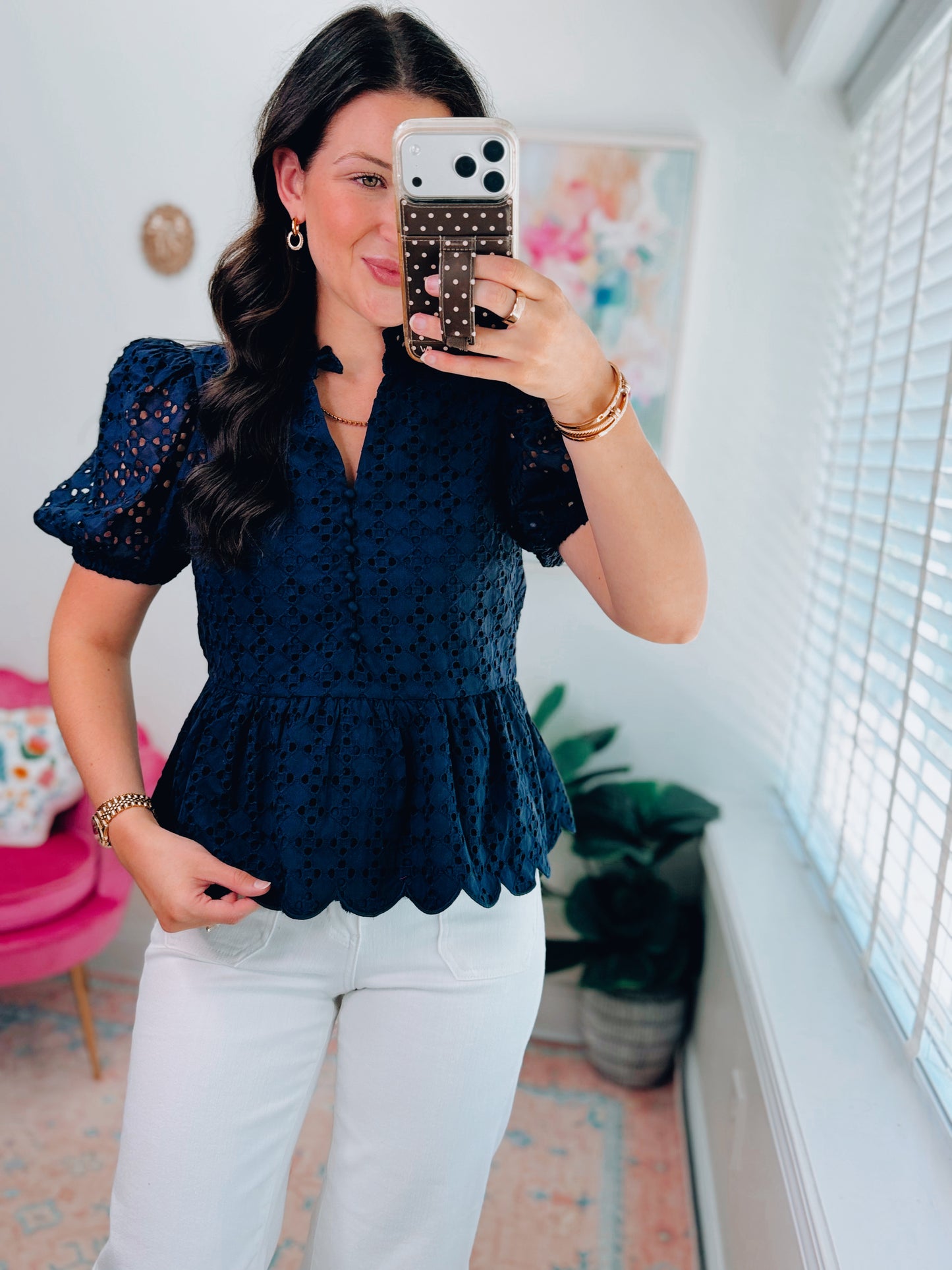 Simply Grace Eyelet Top - Navy