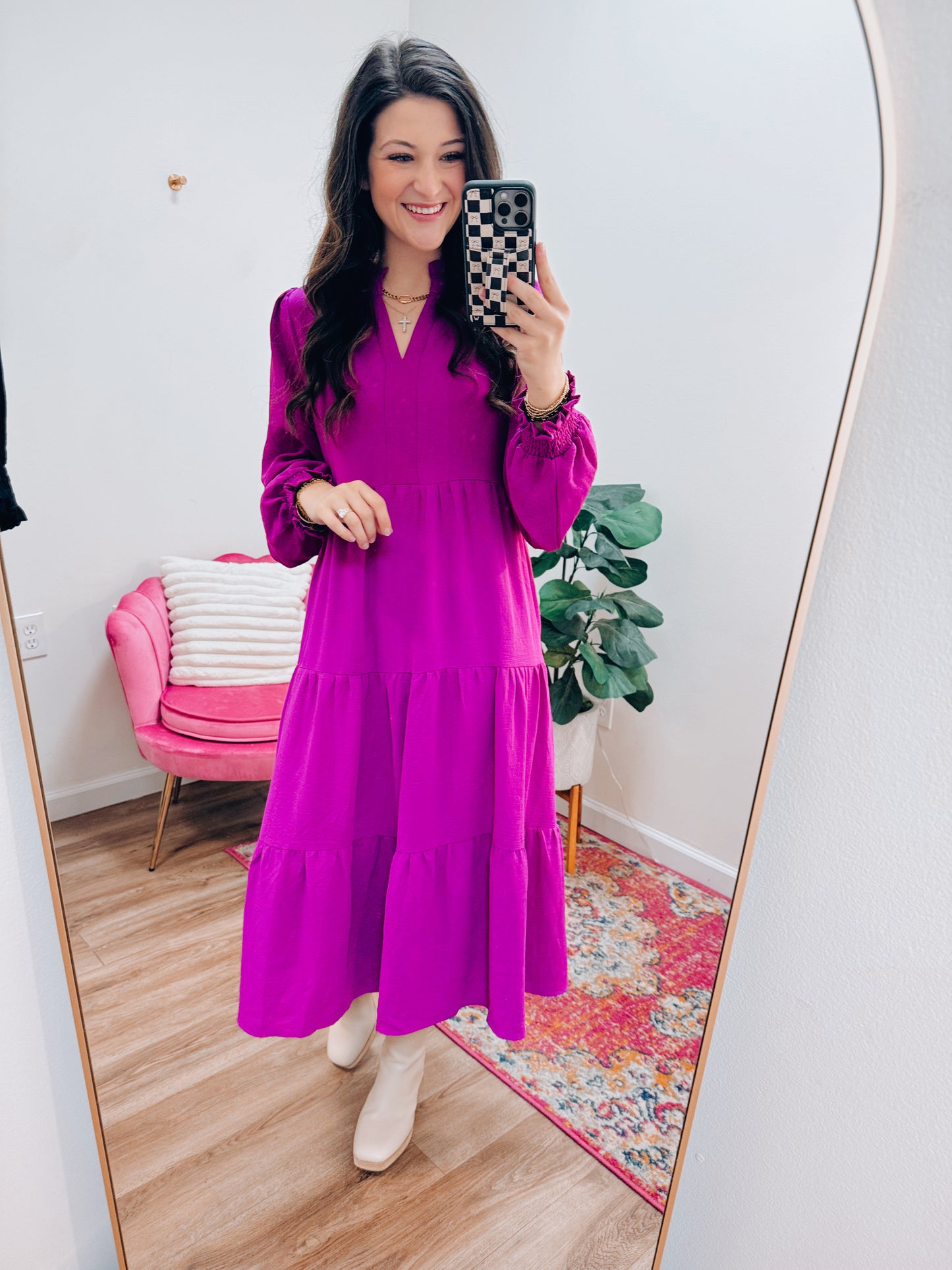 Bailey Midi Dress - Deep Magenta