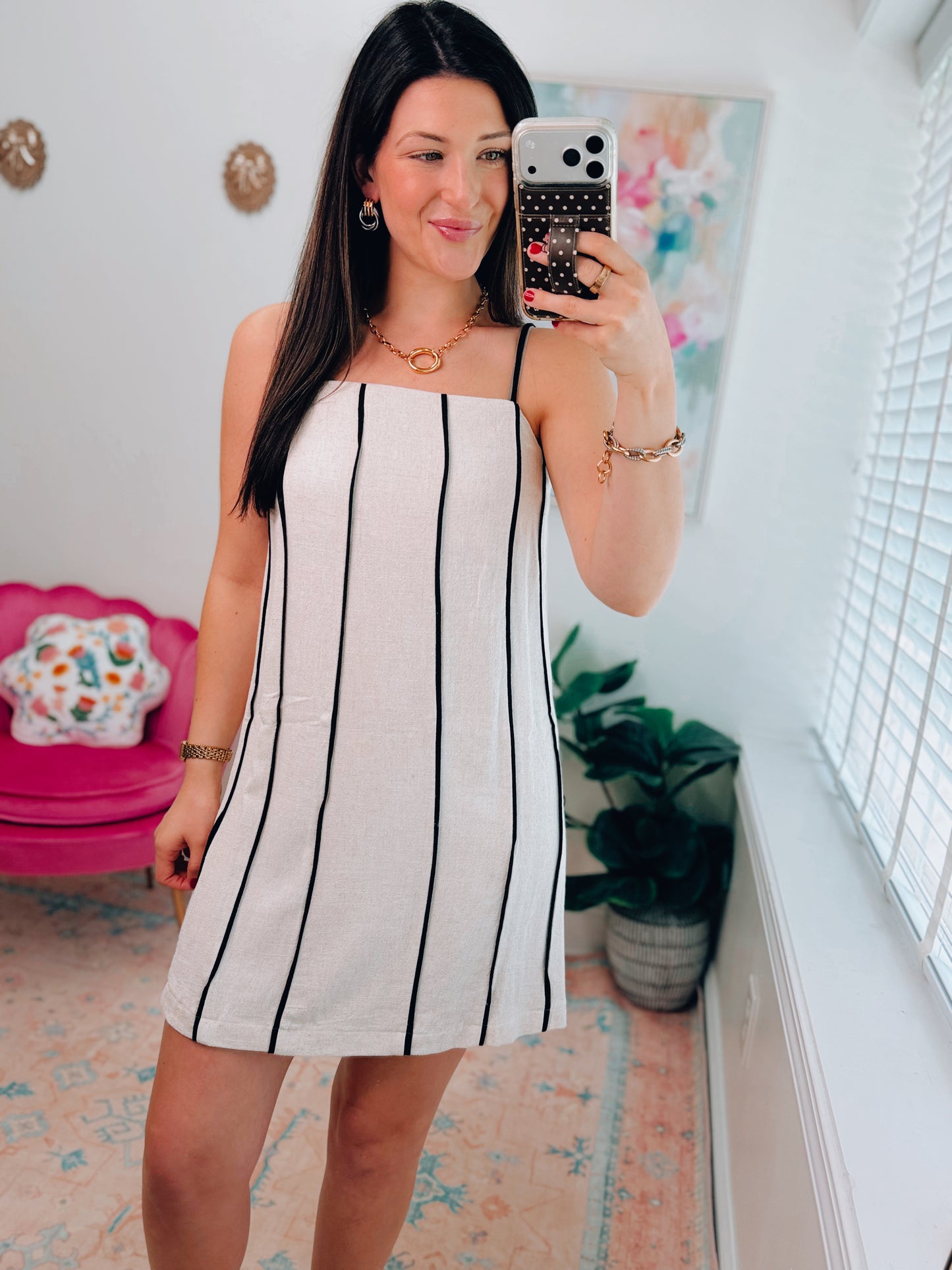 Contrast Stripe Linen Mini Dress