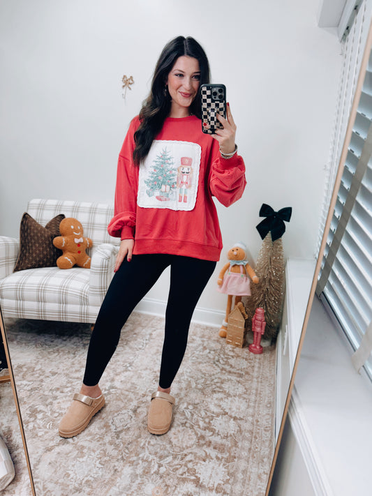 Vintage Christmas Corduroy Patch Crew