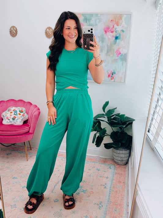 Kelly Green Crossover Pants Set