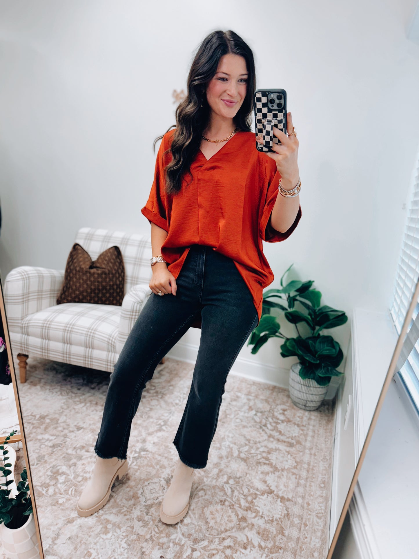 Grove Oversized Satin Top - Rust