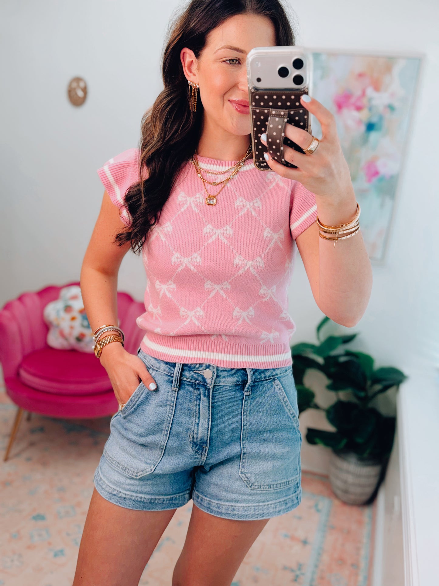 Bow Pink Ruffle Sweater Top