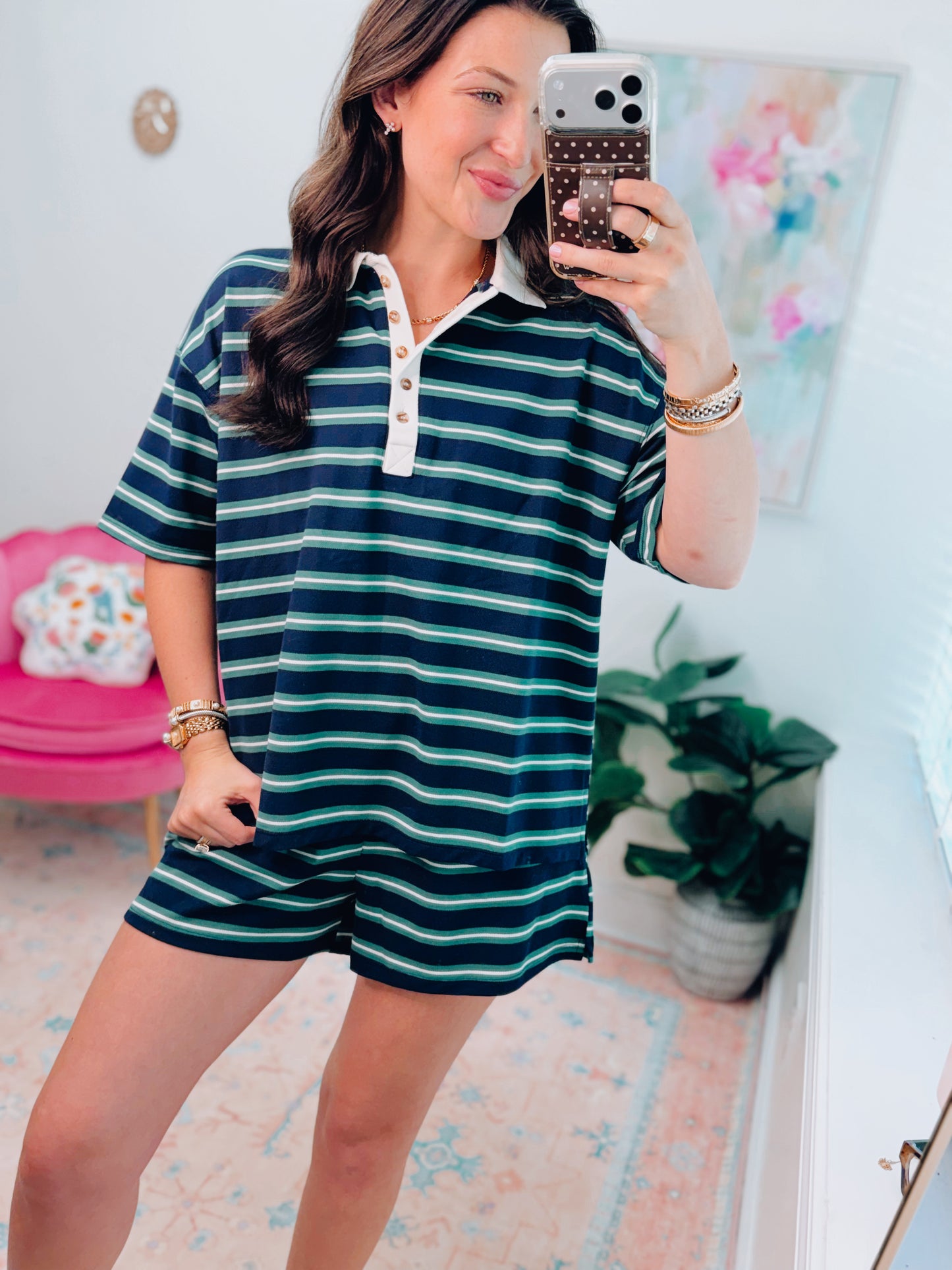 Multi Stripes Polo Shorts Set