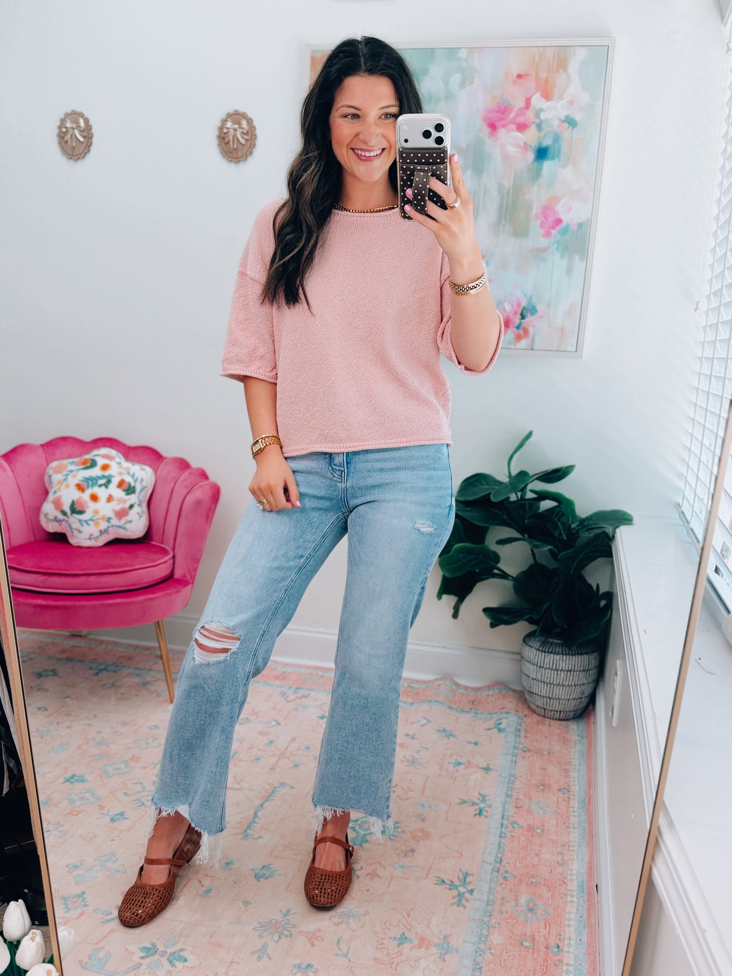 Harlow Knit Raw Edge Top - Pink