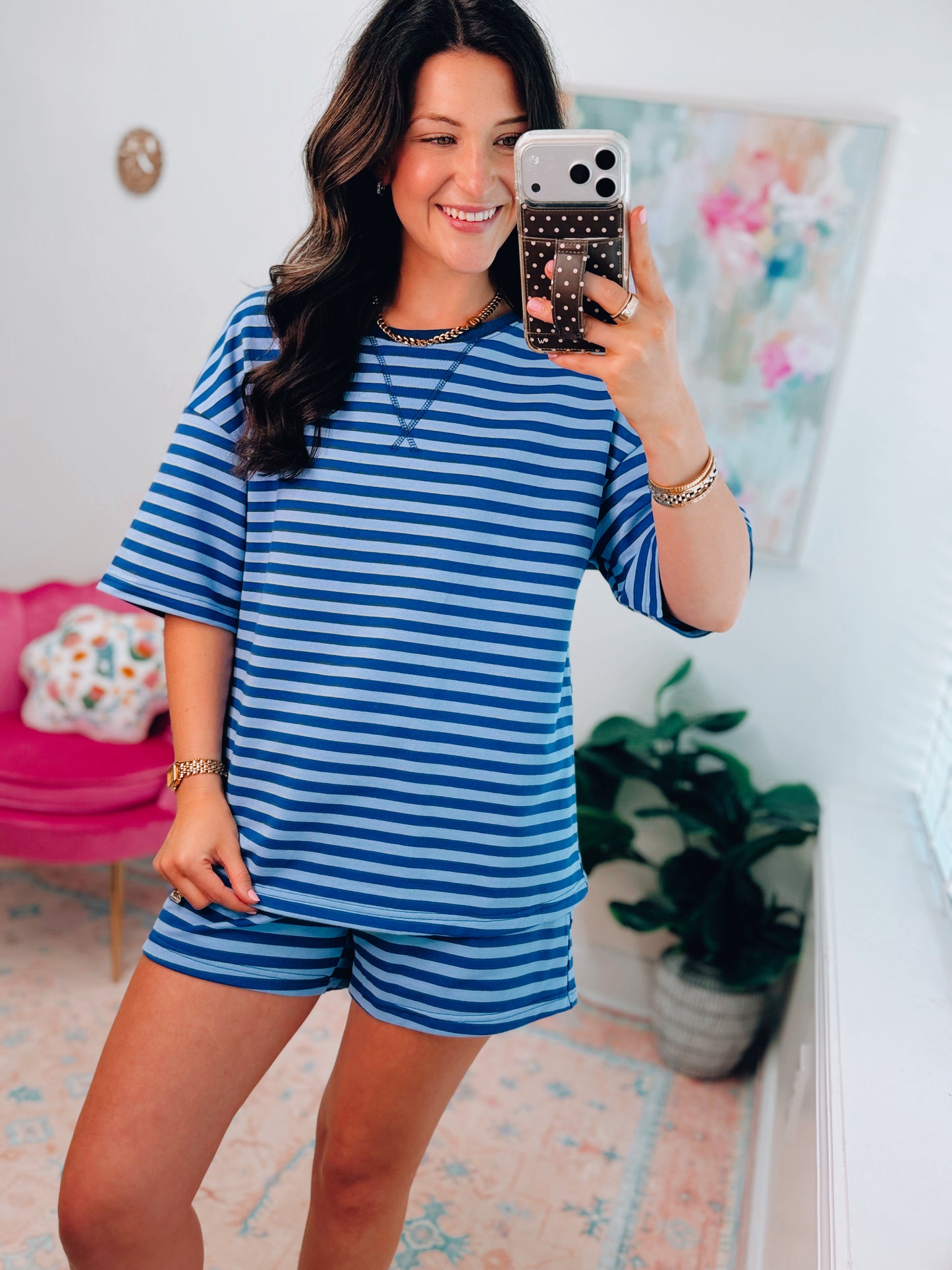 Calling Stripes Blue Striped Shorts Set