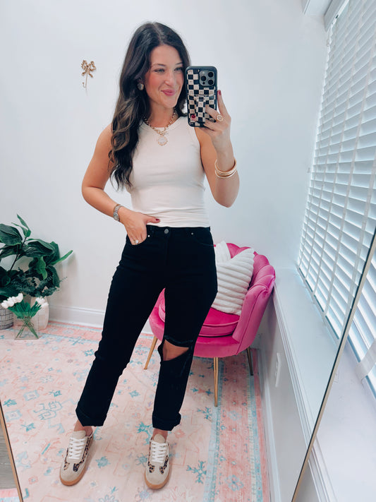 Leona Black Risen Knee Patch Denim