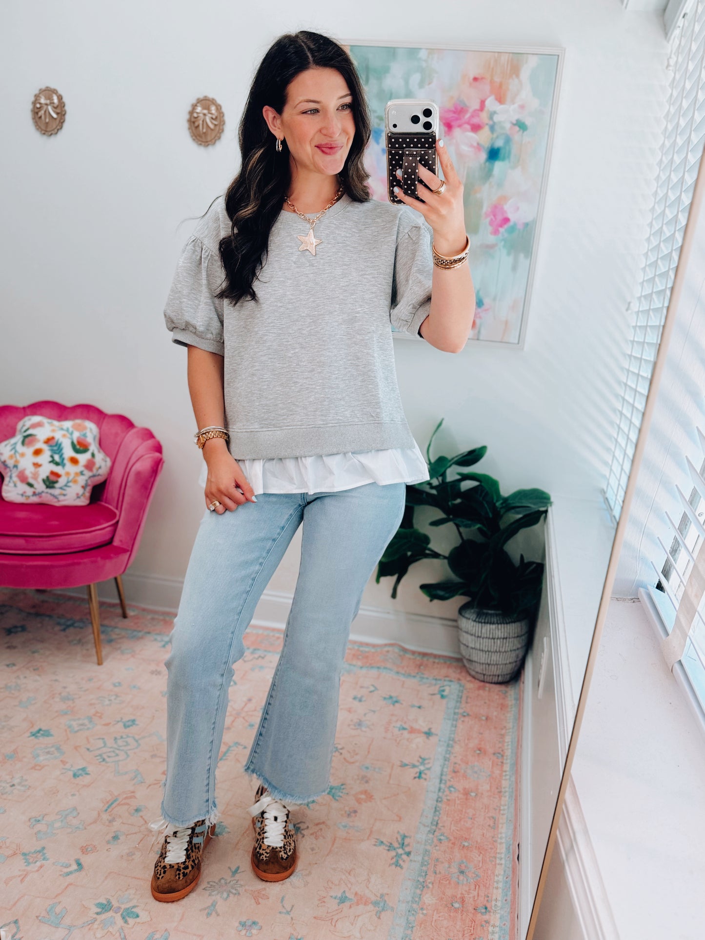 Alex Heather Gray Mix Media Top