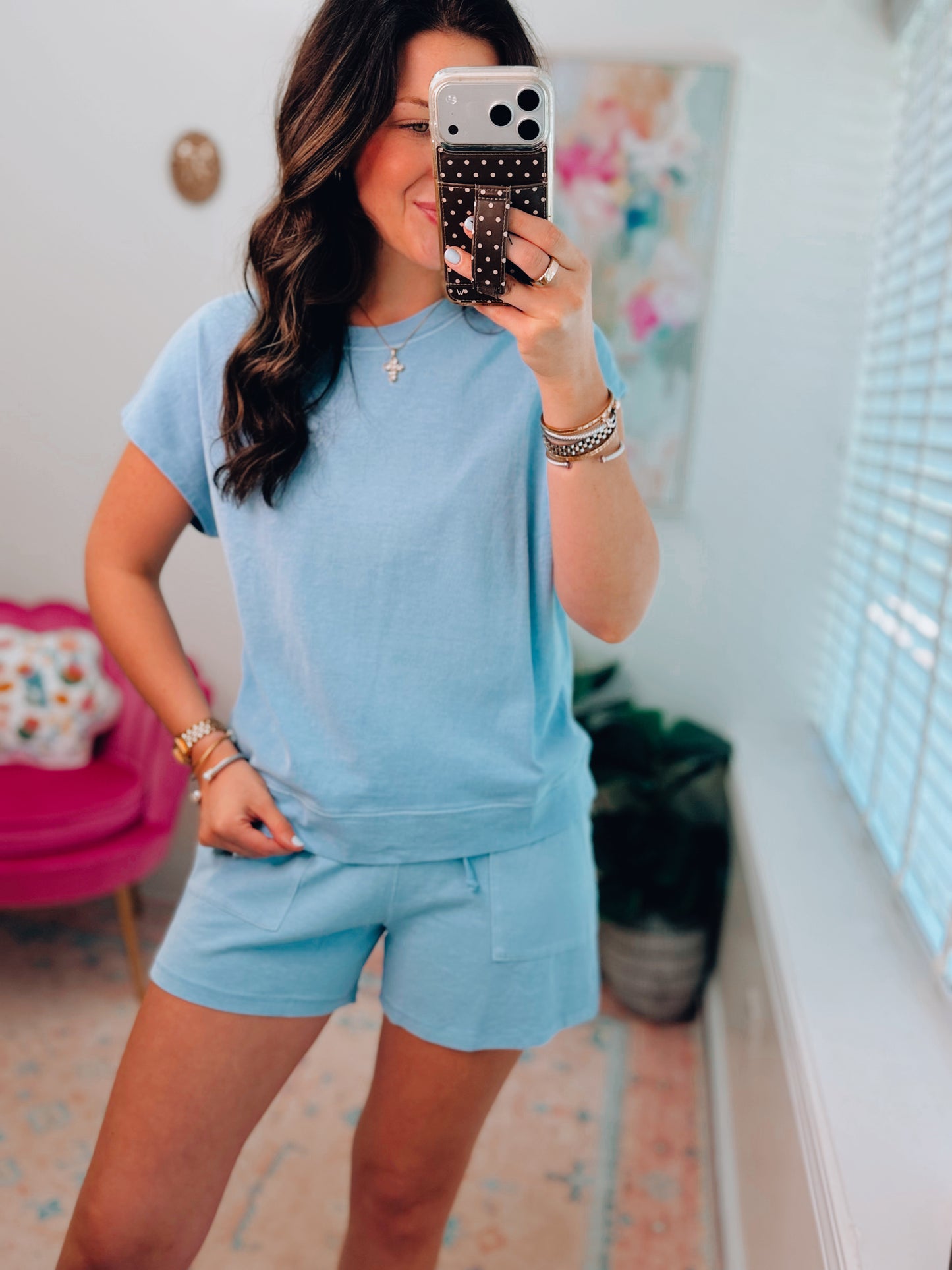 Sleeveless Cotton Crew Shorts Set - Blue