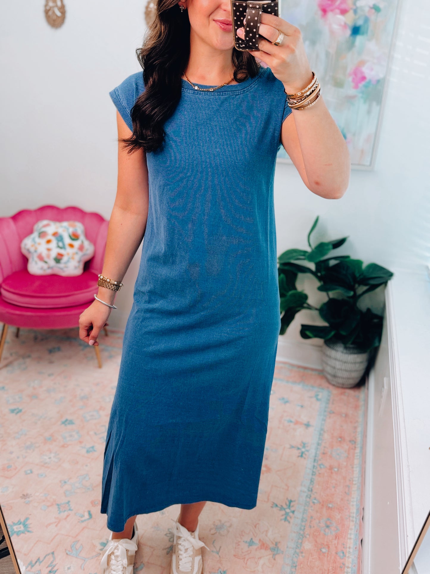 Denim Blue Mineral Wash Tee Midi Dress