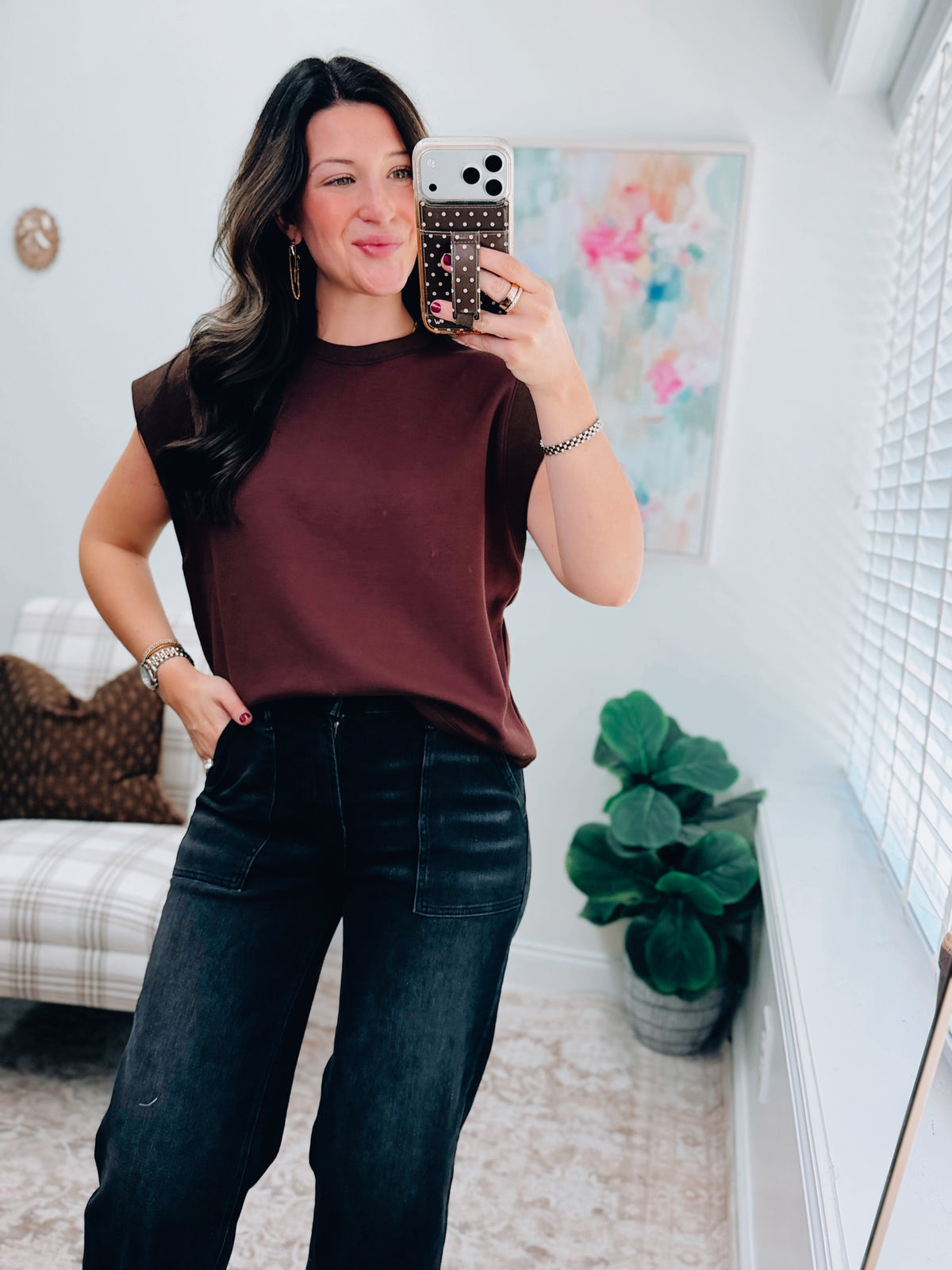 CURVY Harper Scuba Cuff Top - Brown