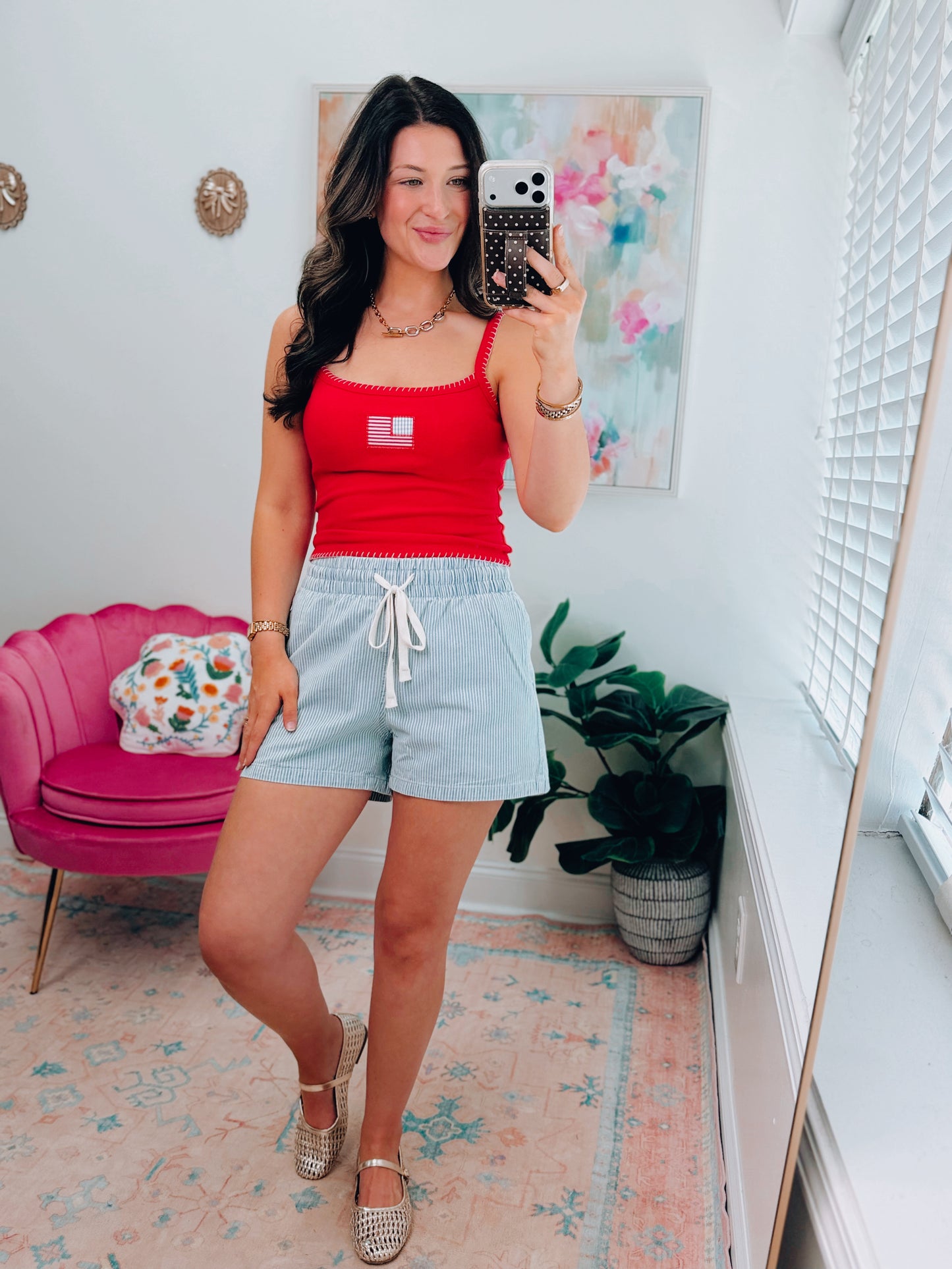 Backyard Summer Striped Denim Shorts
