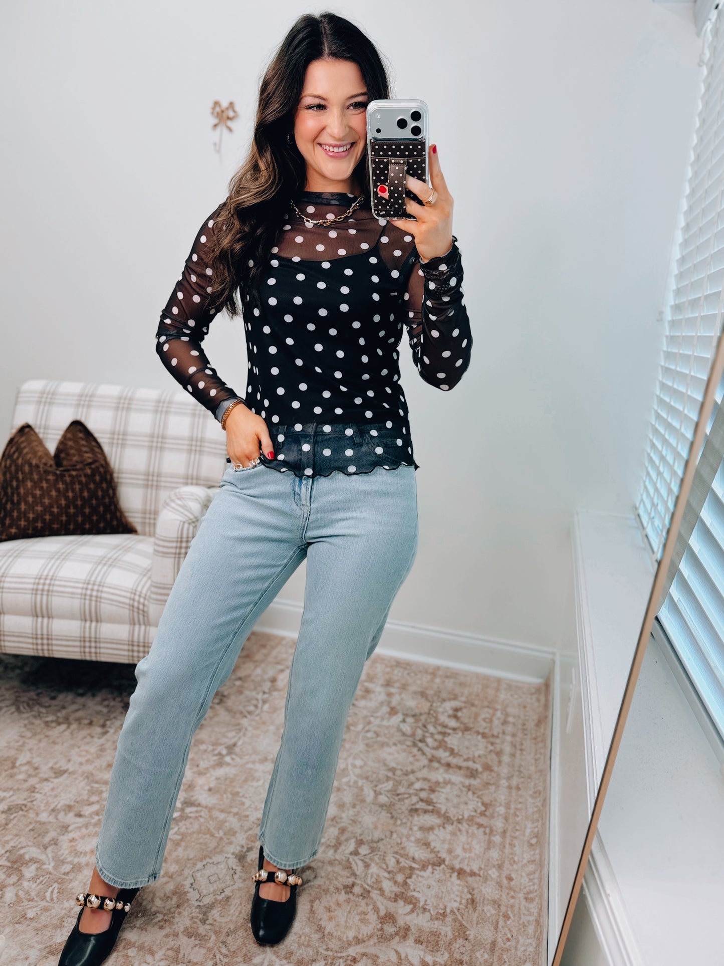 Polka Dot Mesh Layering Top