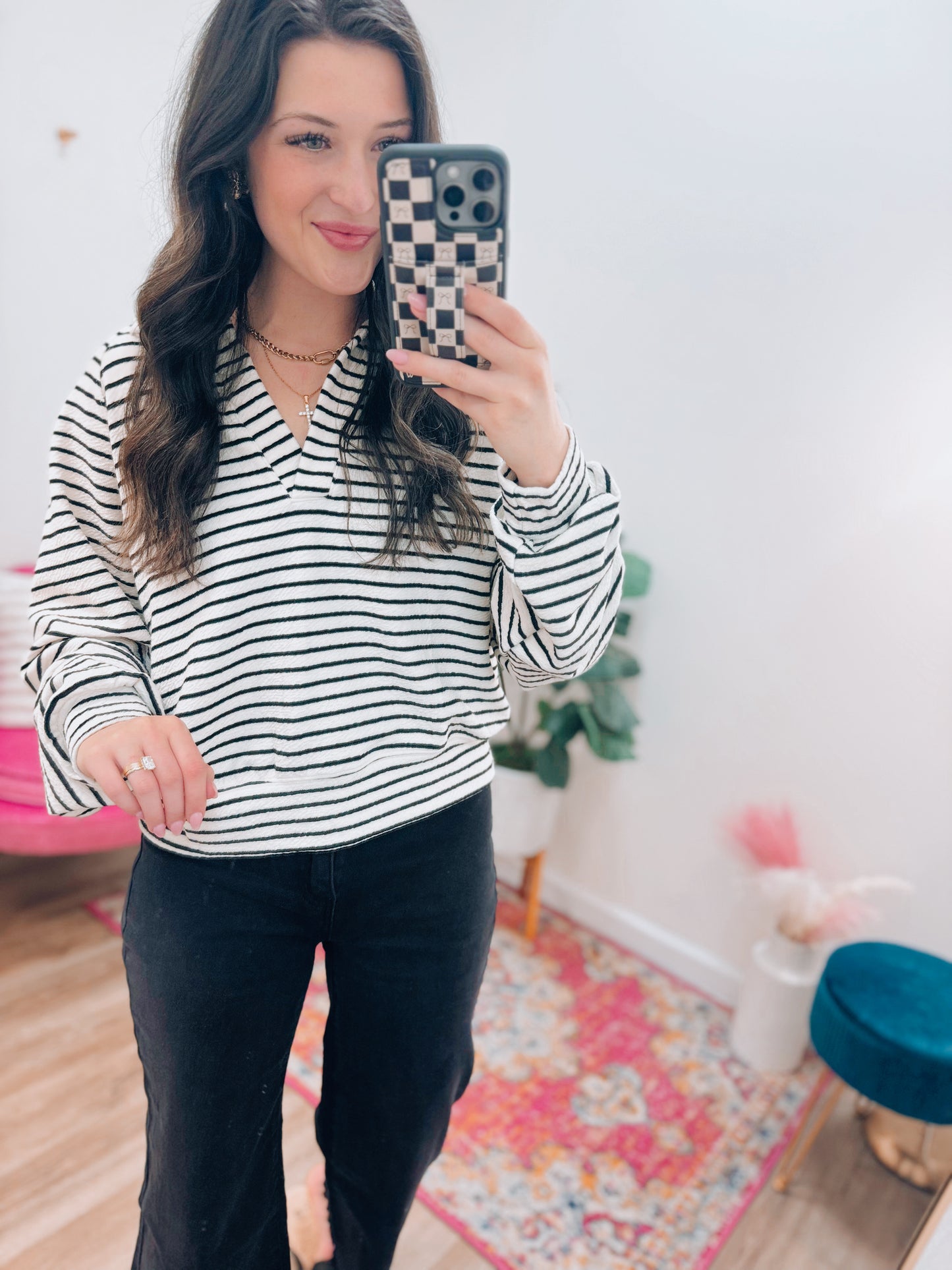 Striped Knit Collared Top