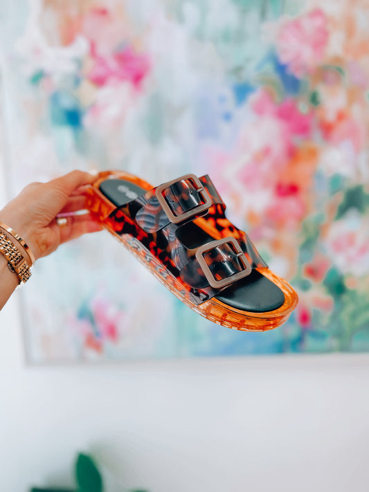 Bianca Leopard Jelly Double Strap Sandals