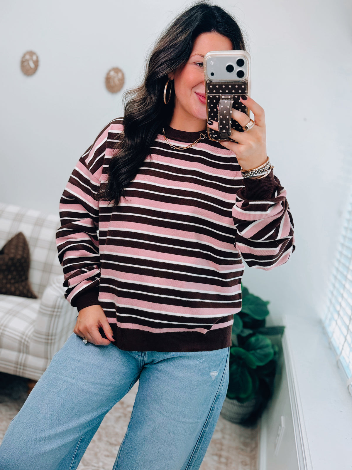 Pink Maplewood Striped Sweater Top w/ lounge shorts