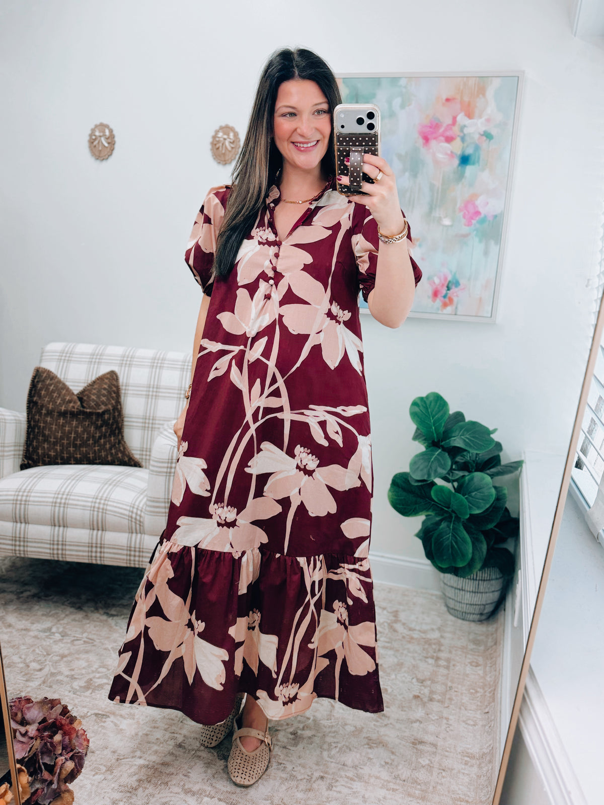 CURVY Remi Maroon Floral Midi Dress
