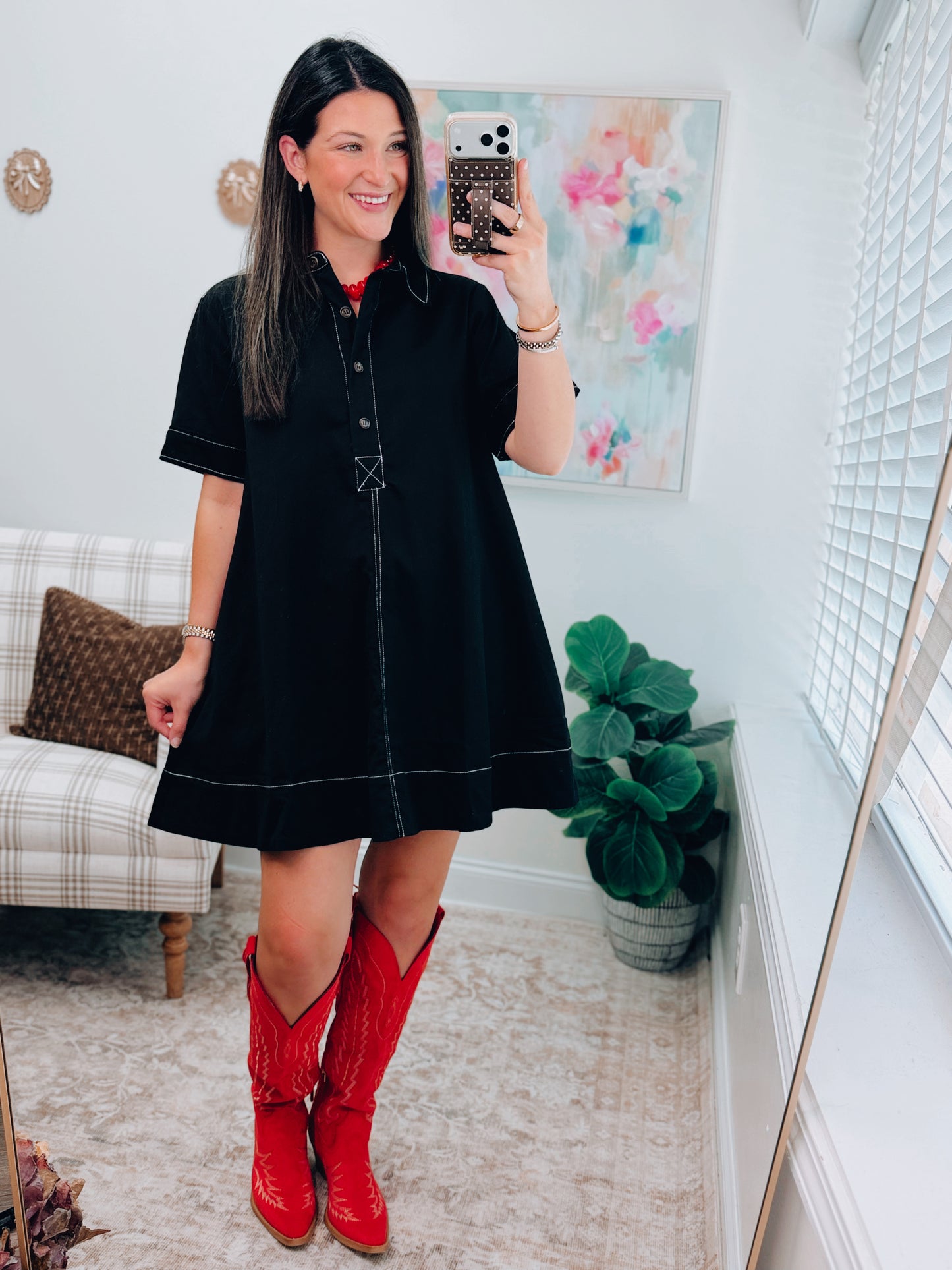 Bonnie Black Stitched Mini Dress